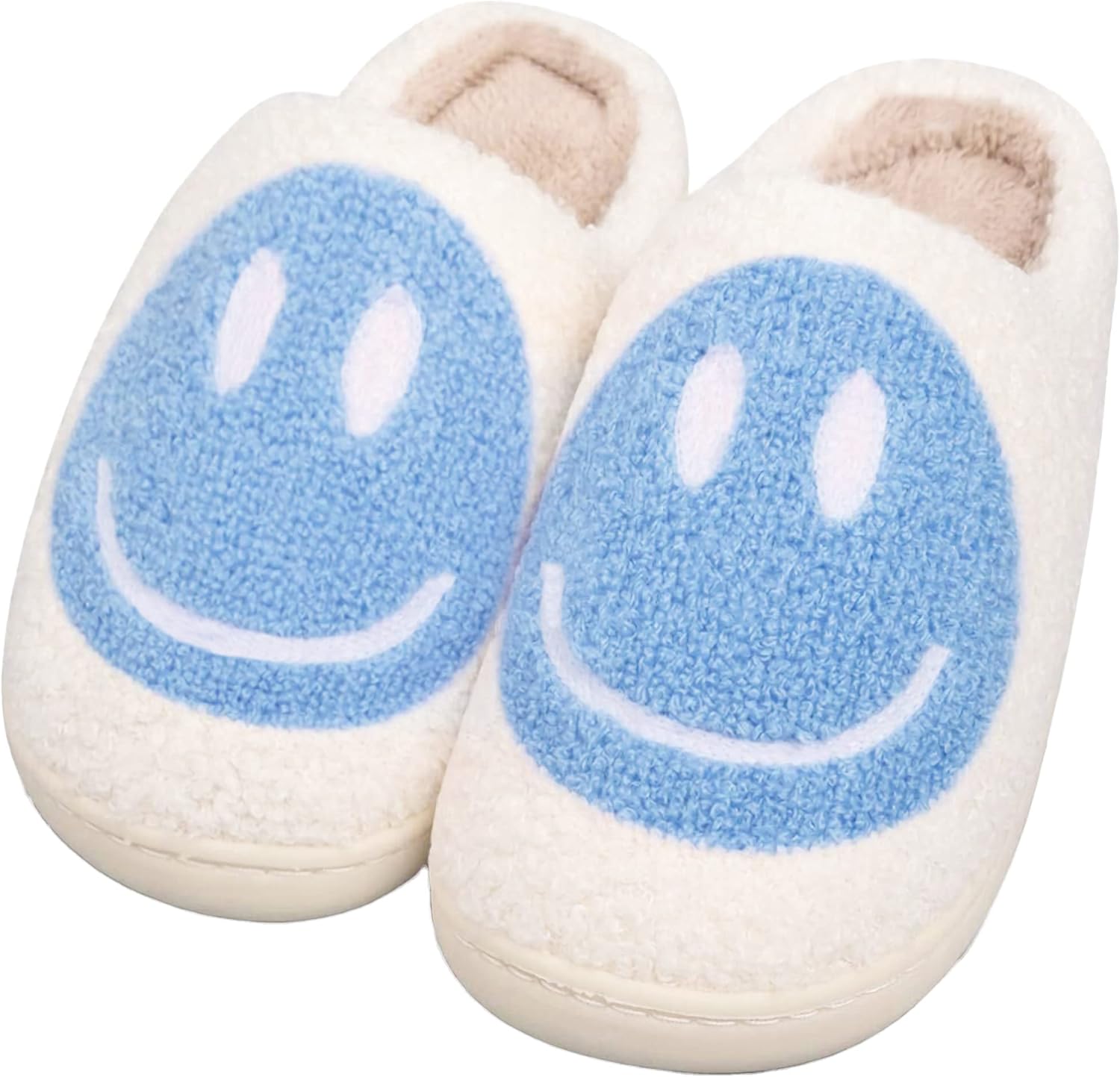 Smile Face Slippers for Women and Men, Retro Comfy Warm Soft Fuzzy Plush Slip-On House Shoes Funny Cute Happy Smile Home Winter Warmies Pillow Cloud Memory Foam Fluffy Slipper for Indoor & Outdoor
