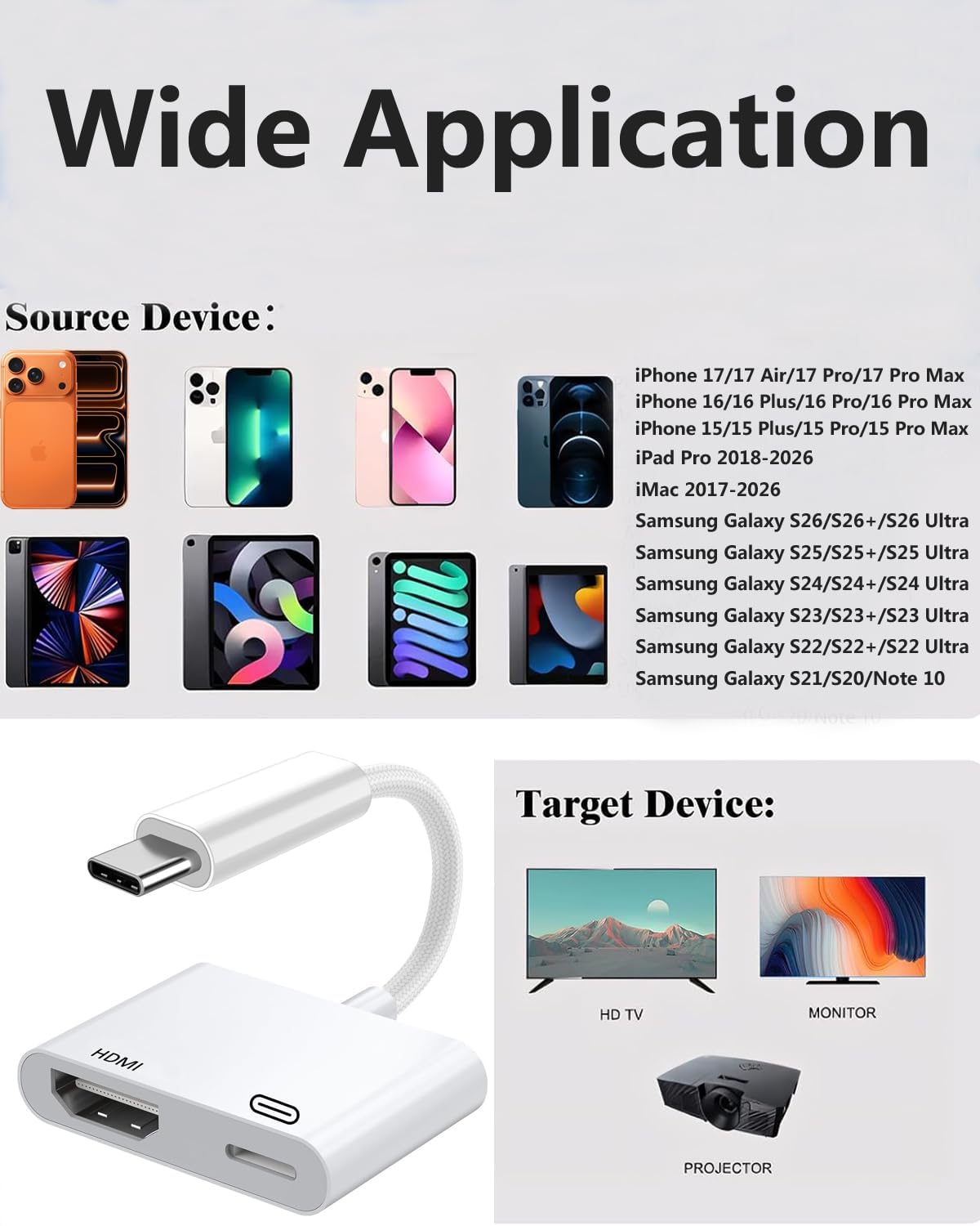 Apple MFi Certified USB C to HDMI 4K@60Hz Adapter for MacBook Pro/Air iPad Pro with 100W PD,Type-C to HDMI Digital AV Converter for iPhone 17/16/15/Galaxy S26/25/24 to TV Projector Monitor
