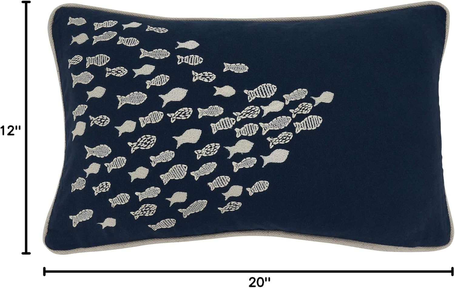 SARO LIFESTYLE Naviguer Collection School O'Fish Throw Pillow with Down Filling, 12"" x 20"", Navy Blue