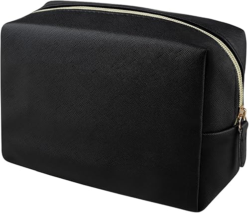 GFU Bolsa de maquillaje grande con cremallera de viaje, organizador de artículos de tocador de piel sintética resistente al agua para mujeres y