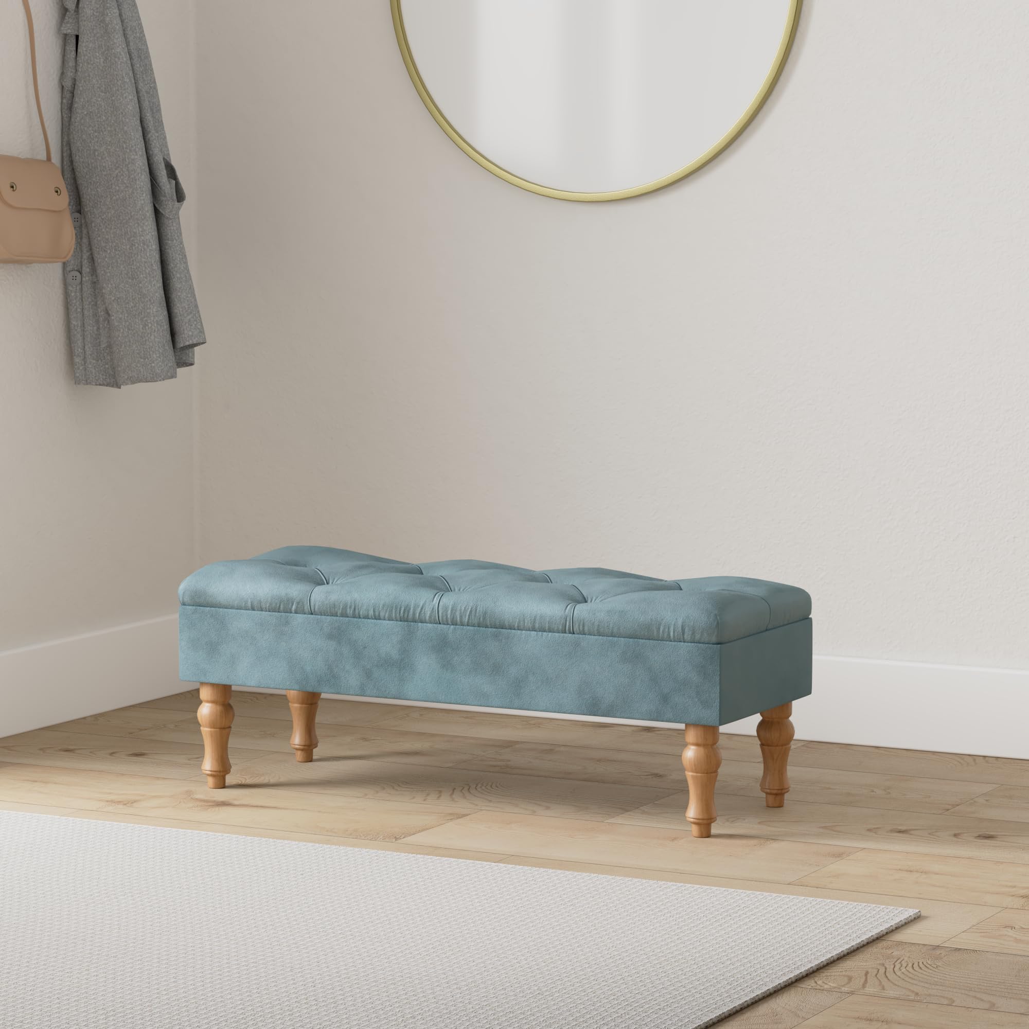2 en 1 Banquette et Coffre en Velours 102 x 38 x 41 cm - Atmosphera