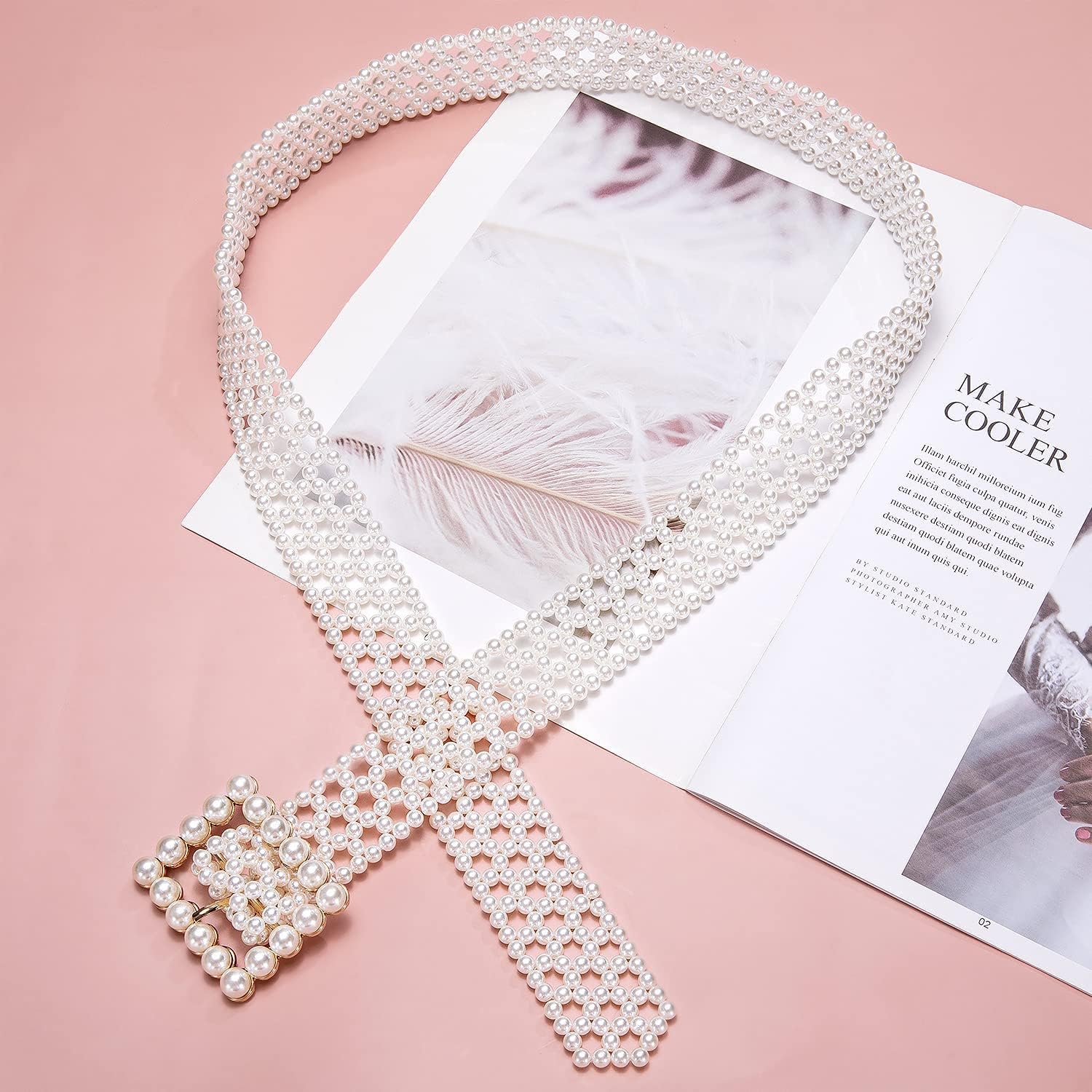 Barry.Wang Women’s Pearl Belt Elastic Waist Chain Belts Dress Jeans Bridal Bridesmaid Sexy Body White Wedding Beach Party - Image 4