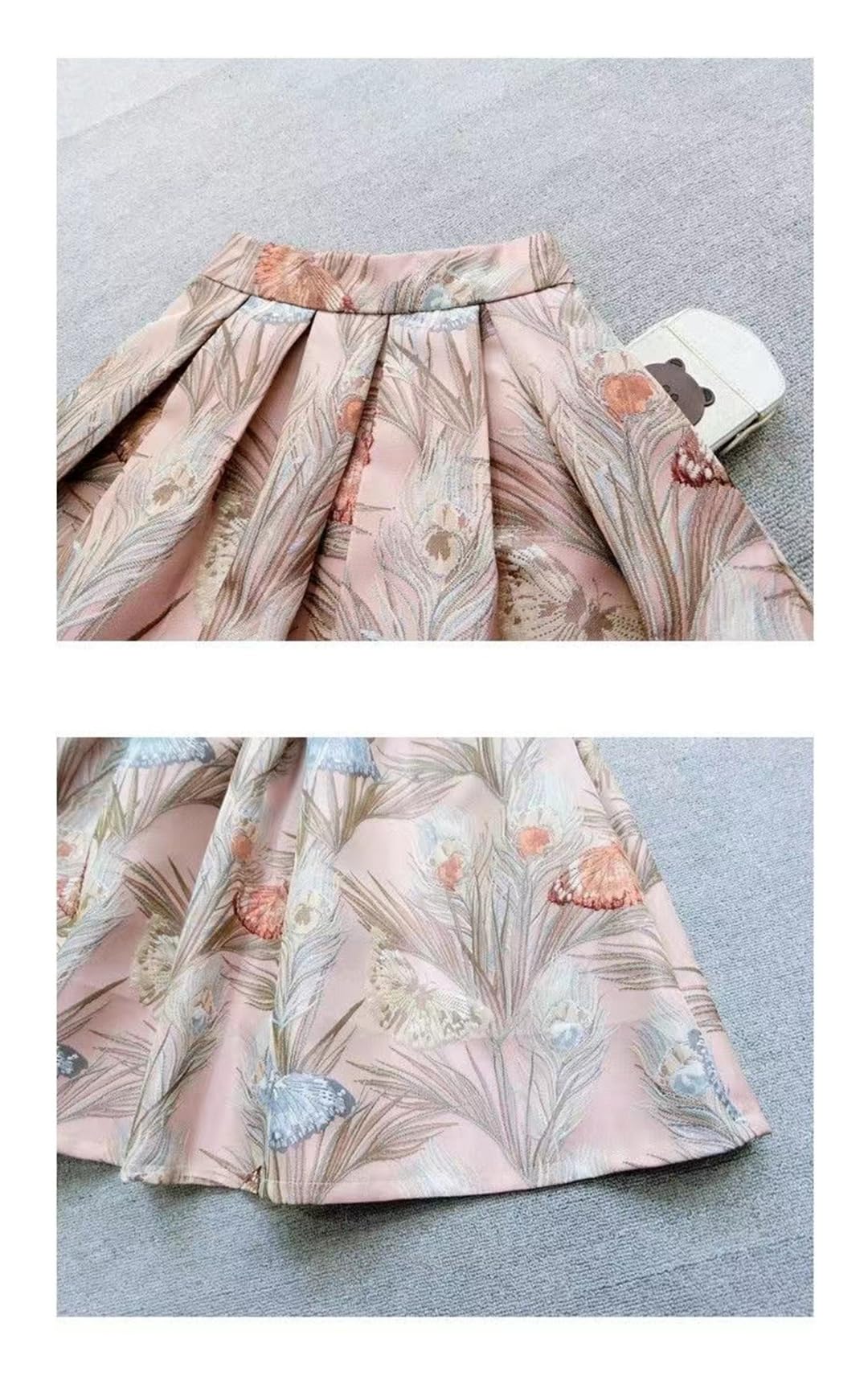 Damen bestickte Blumenröcke mit Reißverschluss, hohe Taille, Jacquard-Taschen, Ballkleid-Rock, Frühling