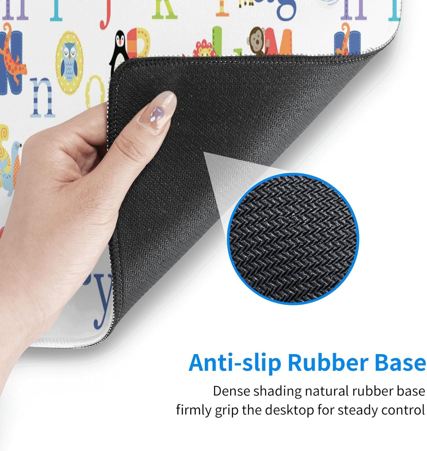 Colourful Animal Alphabet Desktop pad, 11.8x31.5 inch Long Keyboard pad, 3mm Anti Slip Base, fit for Home Office Work