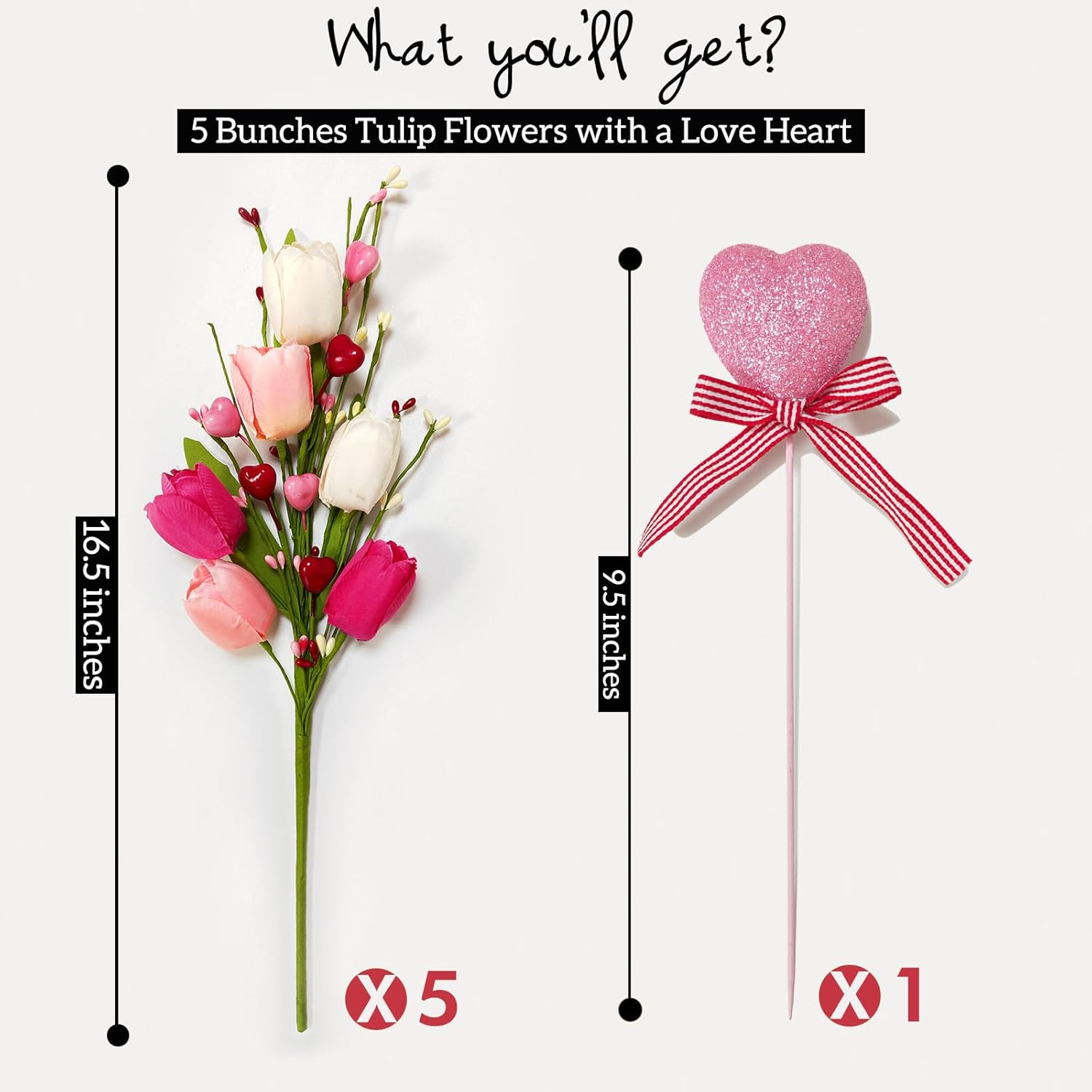 Artificial Flowers Tulips Fake Flower with Love Heart Bouquet Bulk for Home Kitchen Dinner Table Decor Porch Patio Decor - Image 3