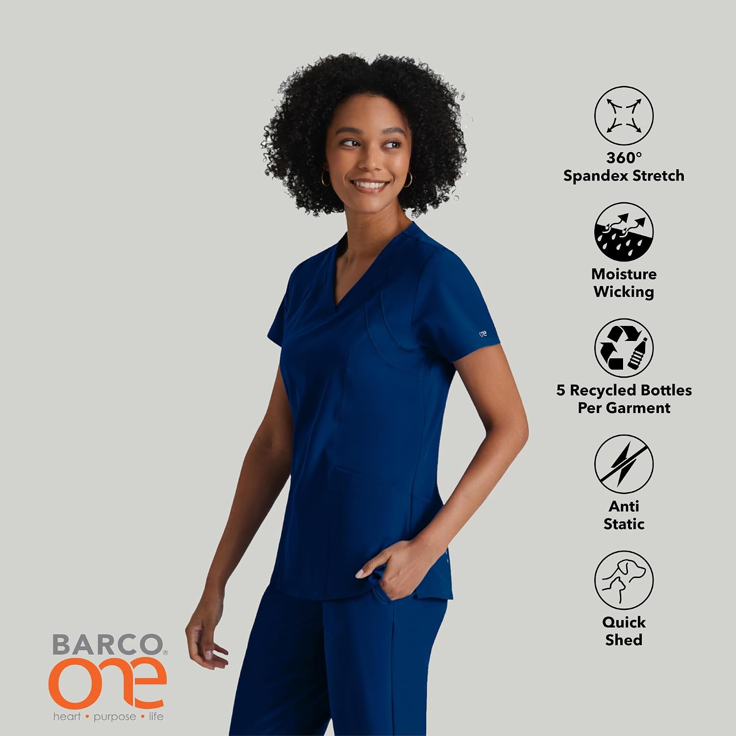BARCO ONE – Women’s Racer Top, V-Neck Medical Scrub Top w/ 4 Pockets and 360 Spandex Stretch Fabric
