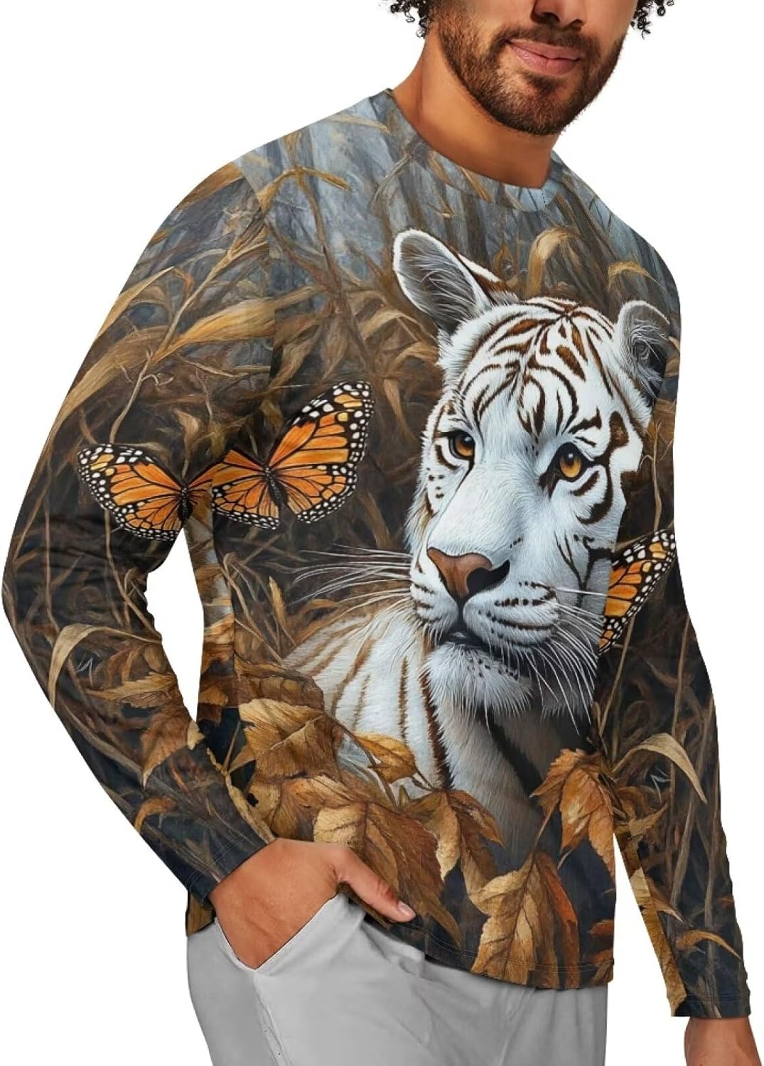 Fashion Long Sleeve Shirts for Men S-4XL Crewneck Workout Tops Casual Athletic Tees for Running Hiking