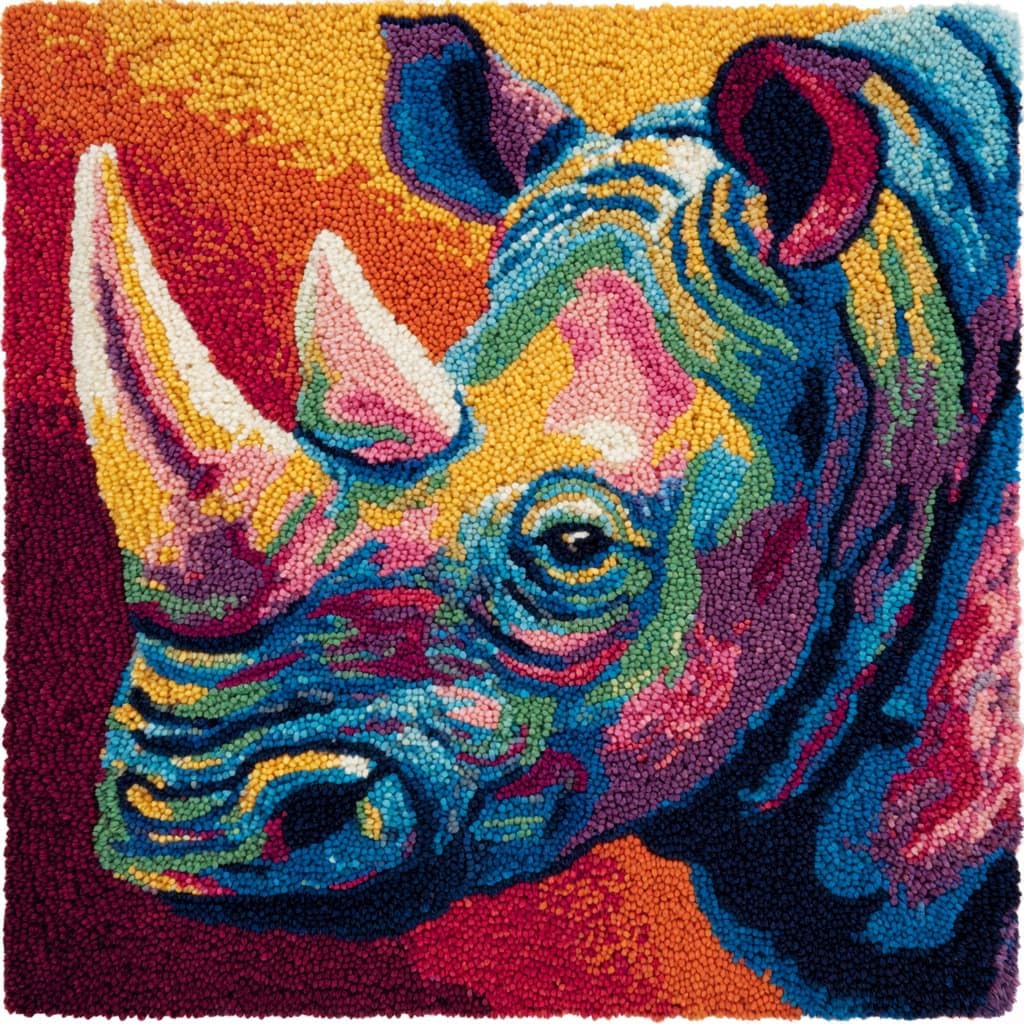 WallustrioaW Latch Hook Cushion Kit,Animal Rhinoceros