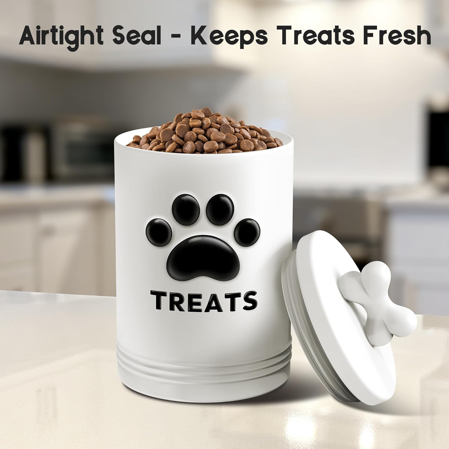 Dog Treat Container Airtight - 9.1'' Tall × 5.3'' Wide Large Ceramic Dog Treat Jar for Kitchen Counter - Pet Treat Container with Airtight Lid - Cute Cookie Jar for Dogs - Big Treats Canister for Pets