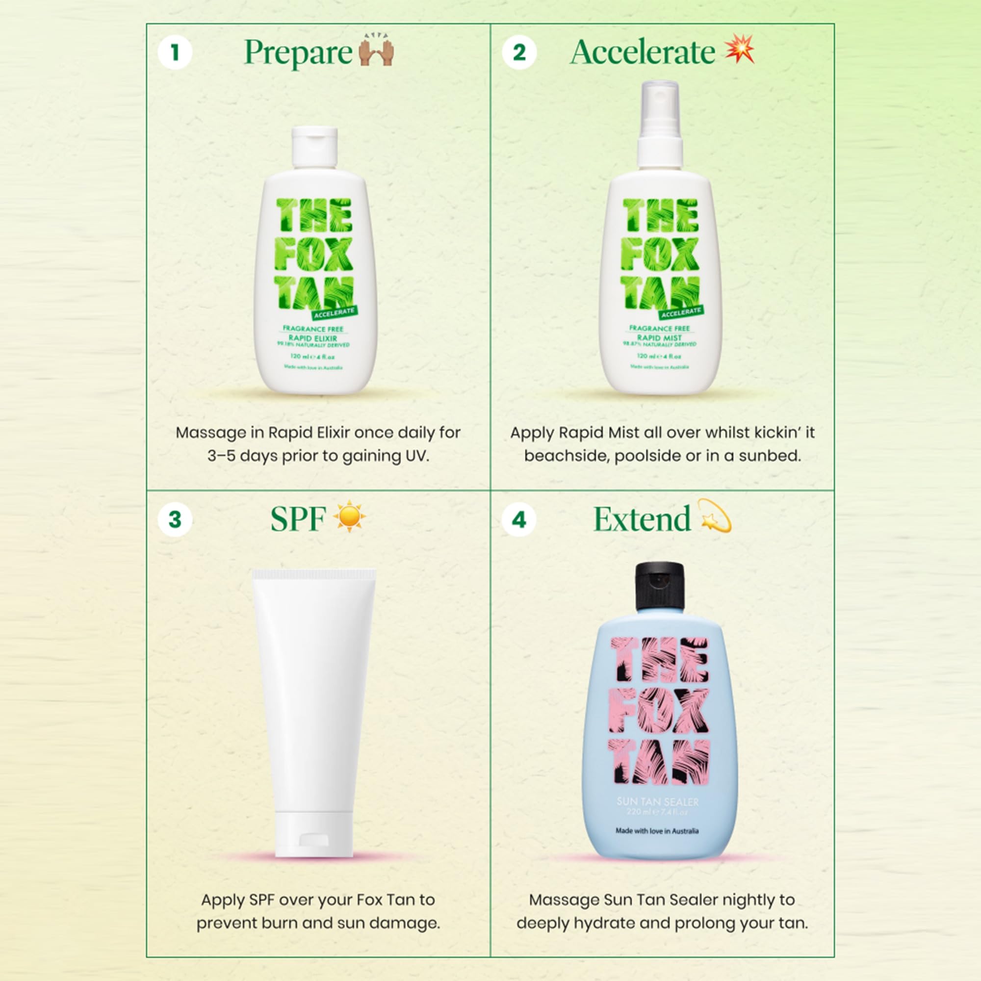 The Fox Tan - Fragrance Free Rapid Tanning Mist - Acceleratore abbronzante senza profumo e autoabbronzante, spray abbronzante per viso e corpo, per sole e solarium, 120 ml