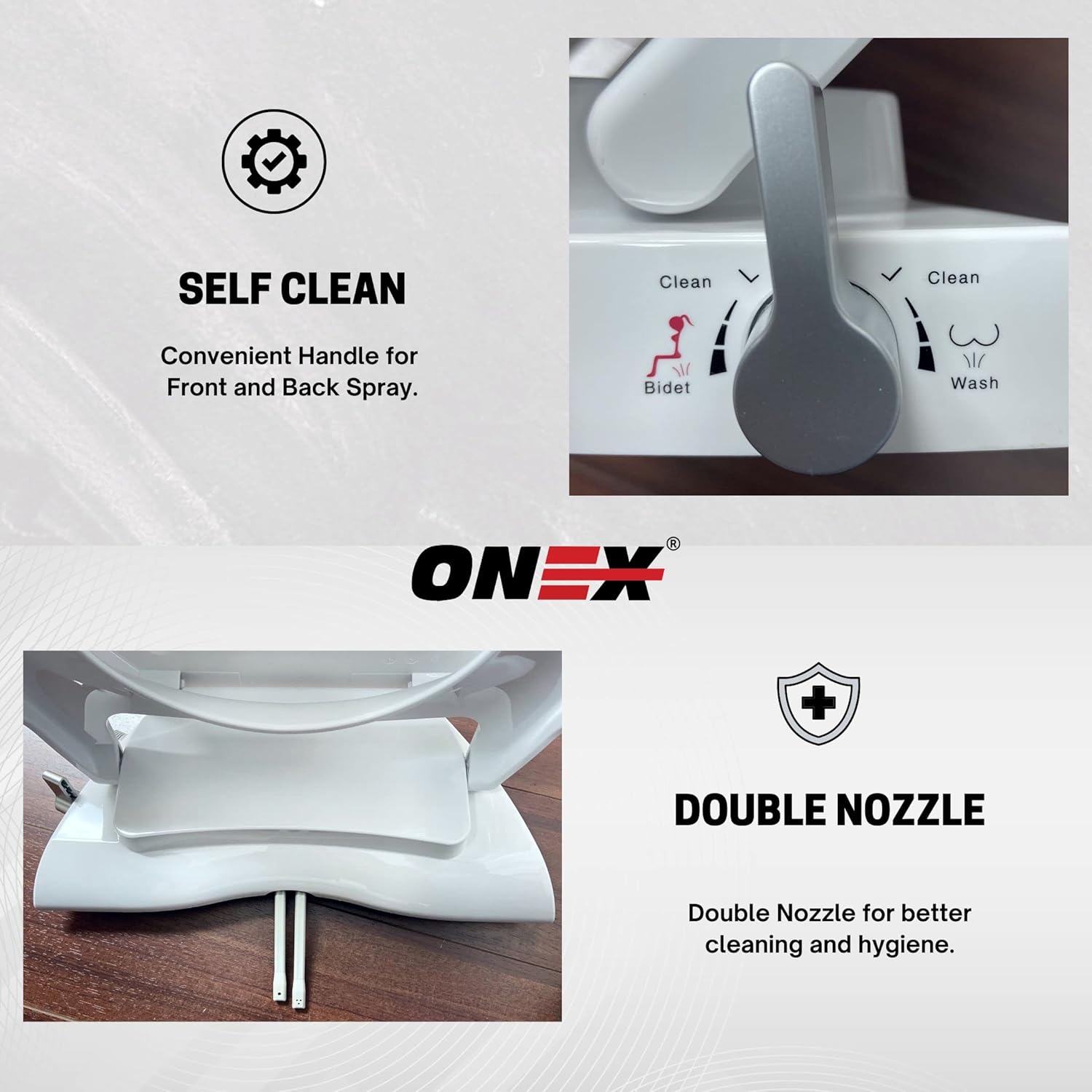 ONEX® FB106 Elongated Bidet Seat - Soft Close - Easy to Use- Self Cleaning Water Sprayer with Adjustable Water Pressure Nozzle - Female Friendly