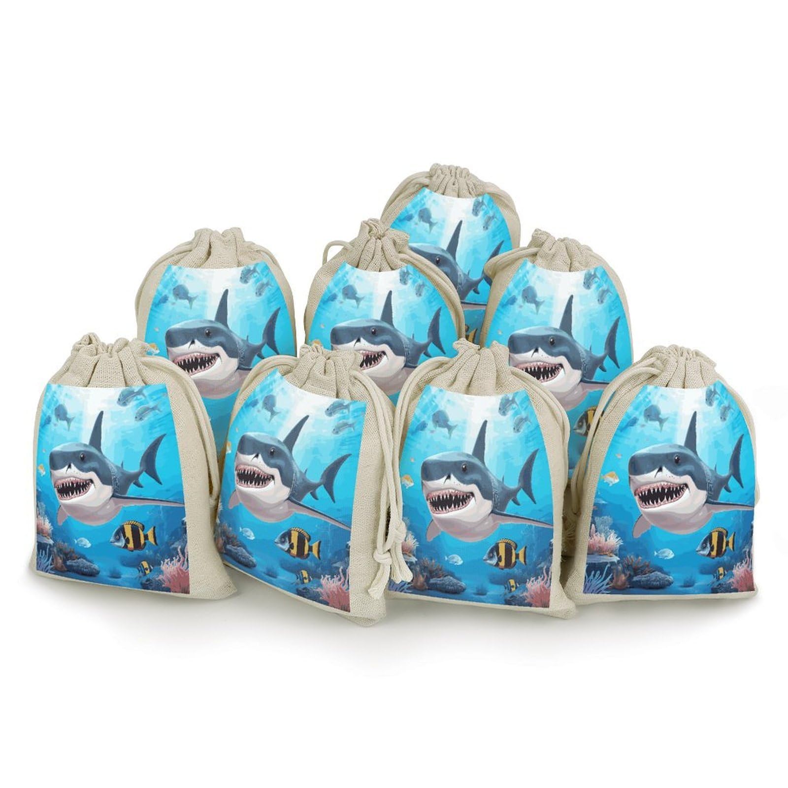 Adfgyerh Style Shark Ocean Theme Bags With Drawstring Reusable,Jewelry Bags 4.9 X 6.7 Inch, Set Of 8,Gift Bags For Party Wedding Storage Home Supplies