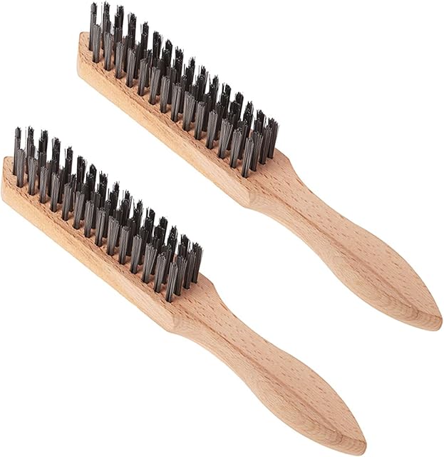 FUGACI Set of 2 Wire Brush Wooden Handle Wirebrush, Heavy Duty Brushes For Cleaning Scratch, Rust Removal & Tool Automotive, Paint, Welding Slag Household Clean Metal Brush.