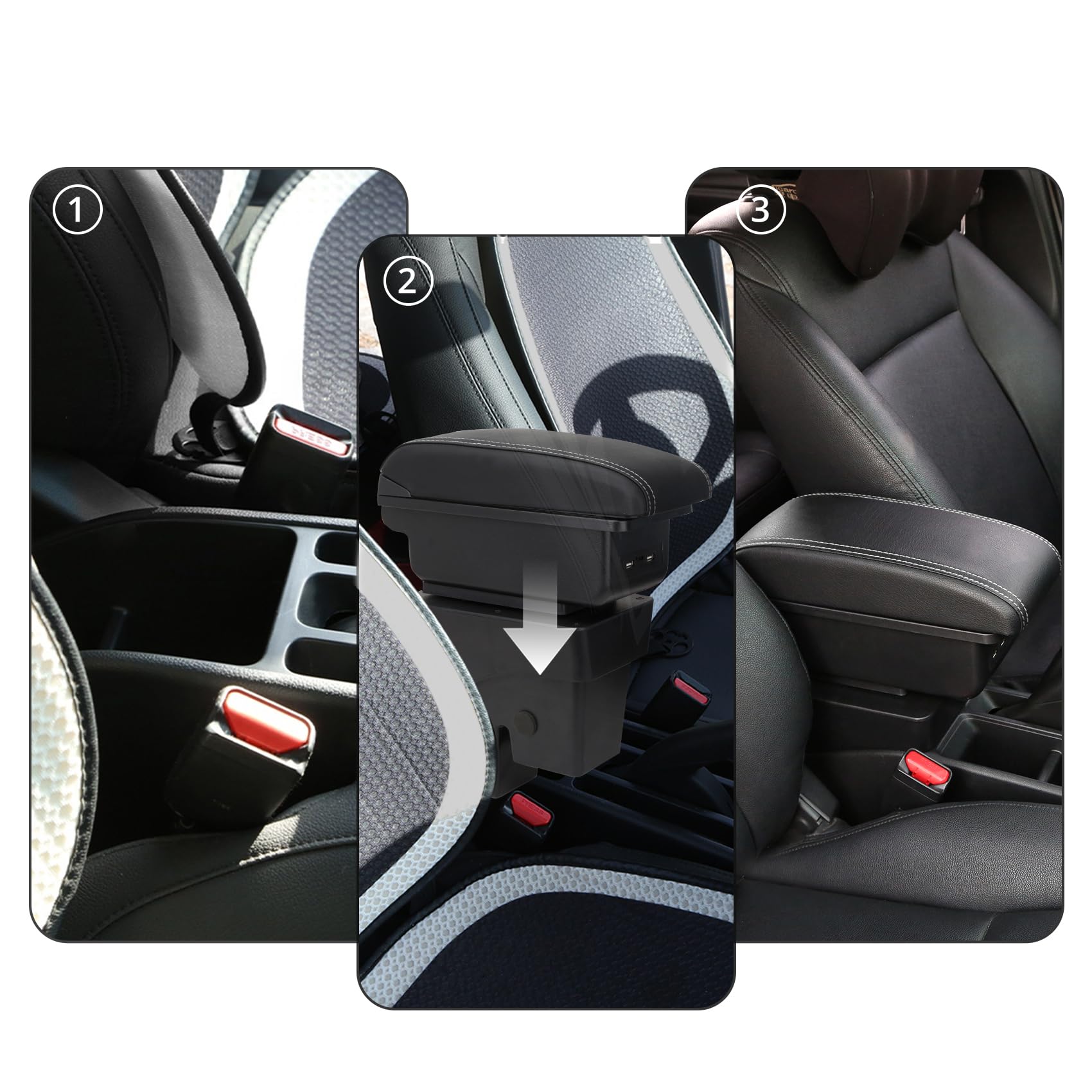 YJYWZH Apoyabrazos Compatible con KIA STONIC RIO 2015-2023 Apoyabrazos Cuero negro Central Interior Caja Almacenamiento Piezas Modernización