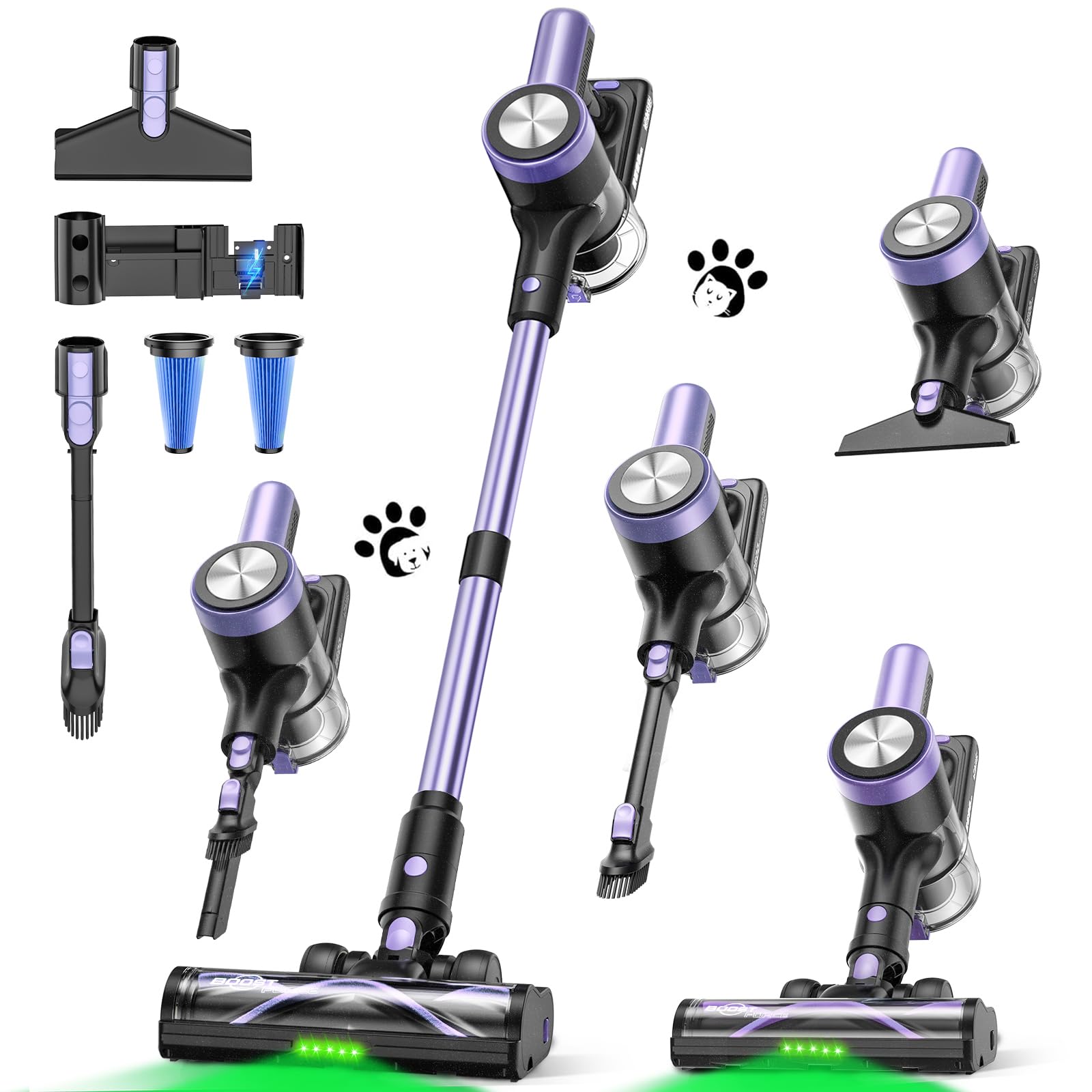 Cordless Vacuum Cleaner 46KPa 500W Stick Vacuum with 55 Mins Runtime Self-Standing Vacuum Cleaner for Home LED Display