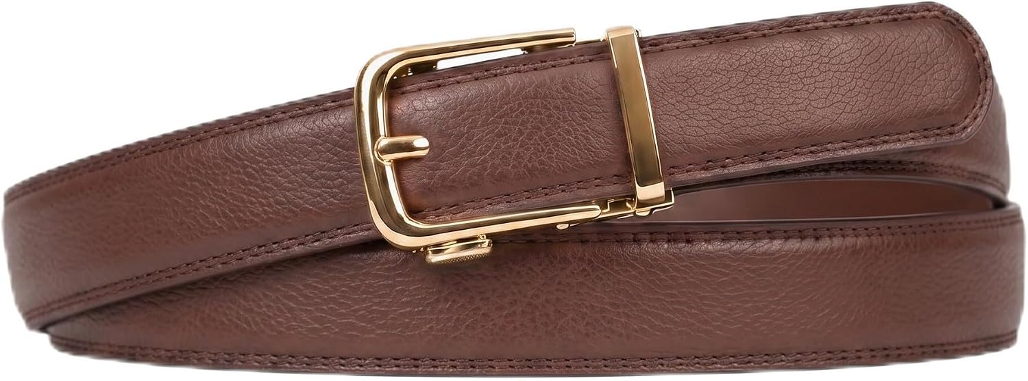 Bella Belts - Classic Belt - Gold Buckle - No Hole Ratchet Belt for Women - Adjustable Leather Belt - One Size Fits All
