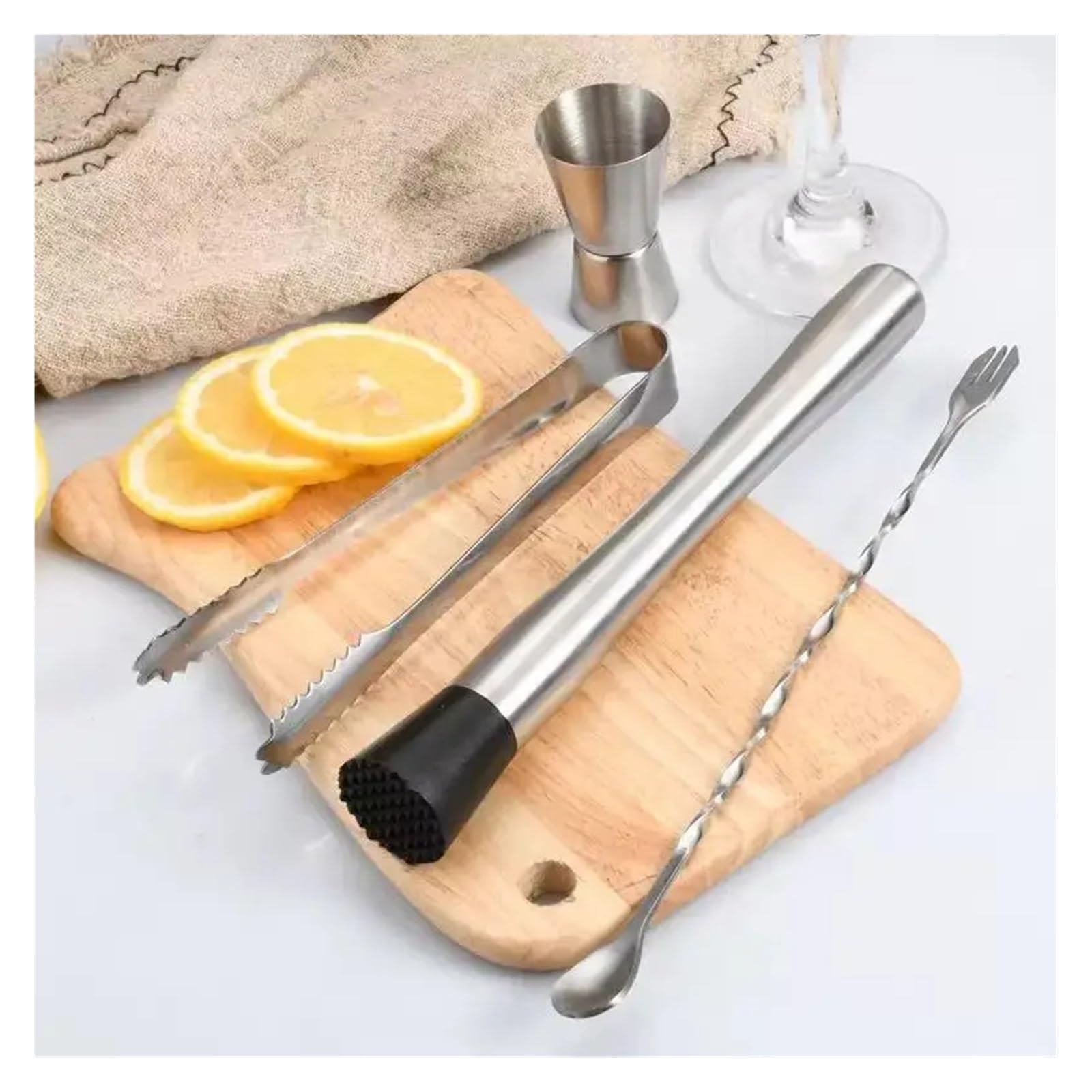 8-Zoll-Edelstahl-Cocktail-Stößel und Rührlöffel, Barkeeper-Werkzeug-Barzubehör-Set for die Hausbar(C)