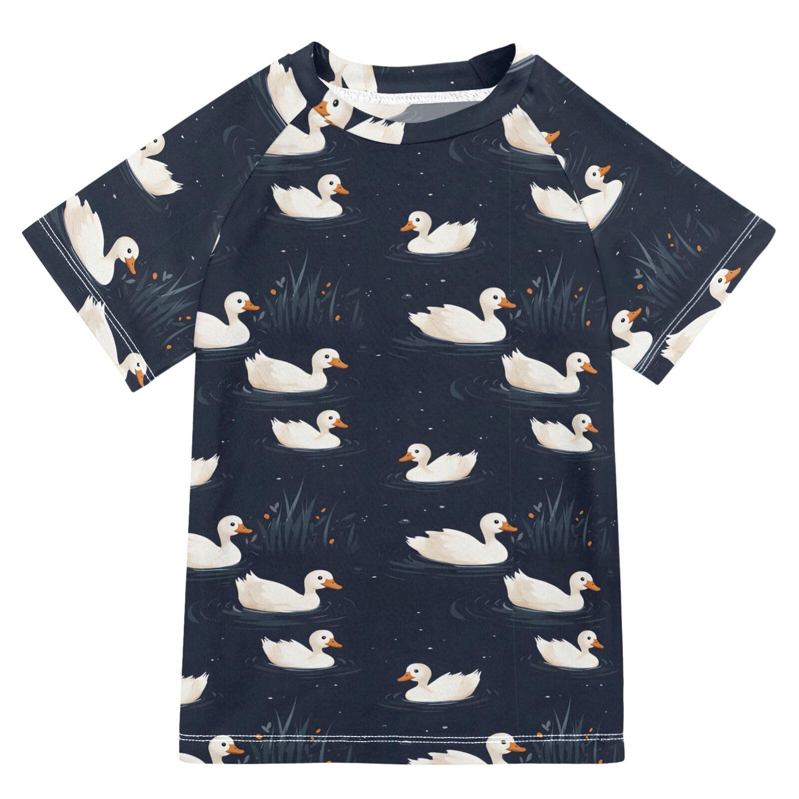 ALAZA Kids Rash Guard Toddler Swim Shirt Boy Girls Cute Goose UPF 50+ Short Sleeve 4T
