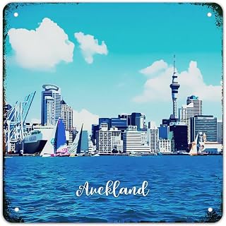 Vintage Metal Tin Sign New Zealand Auckland Cityscape Metal Sign Popular Country City Souvenir Wall Art Rustic Wall Decor for Bedroom Cafe Bar Office Garage 10x10 inch