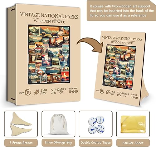 Miniatura 2 de Rompecabezas de madera vintage de parques nacionales para adultos, póster de viaje, rompecabezas de paisaje, incluyendo Yellowstone Zion Acadia