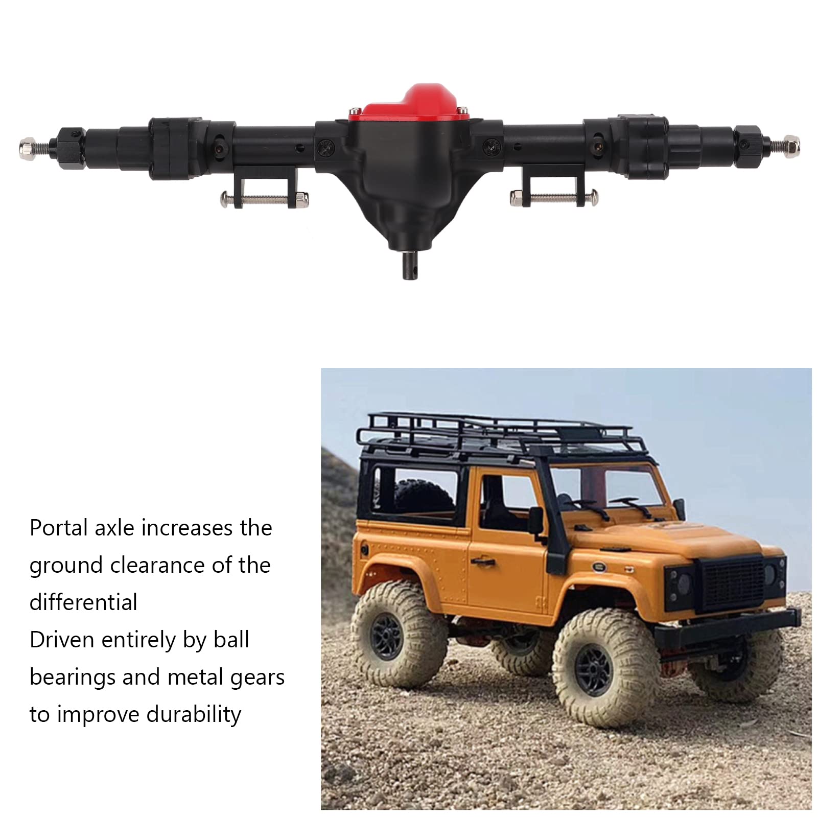 Tylna oś Portalowa RC ze Stopu Aluminium o Wysokiej Wytrzymałości, Stalowa Przekładnia Wewnętrzna i wał Napędowy do Samochodu Gąsienicowego Axial SCX10 1/10 RC, o Zwiększonej Wysokości i