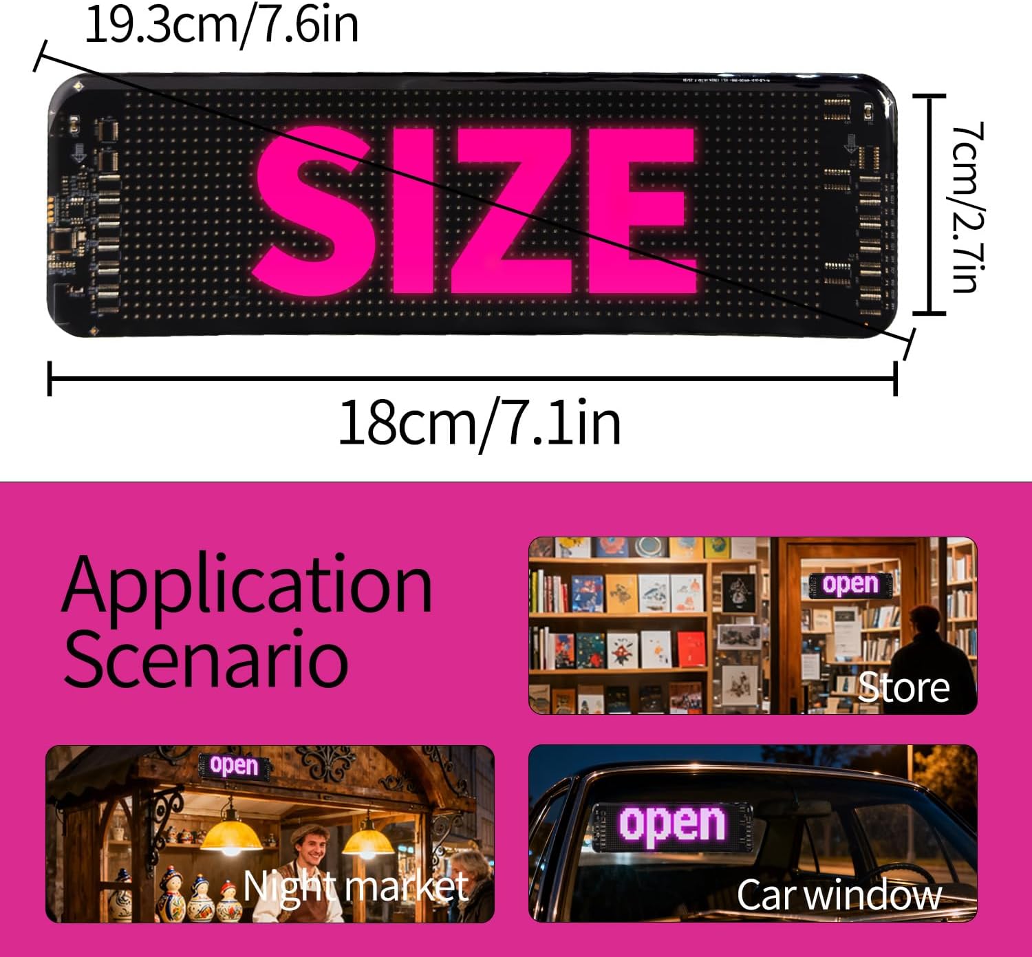 Light Sign for Car 7.1" X 2.7" Programmable Car LED Sign Custom Text Message Pattern Animations with APP & Remote Control Blurtooth Devil Eyes Light for Windshield for Sedan SUV Truck Rear Window