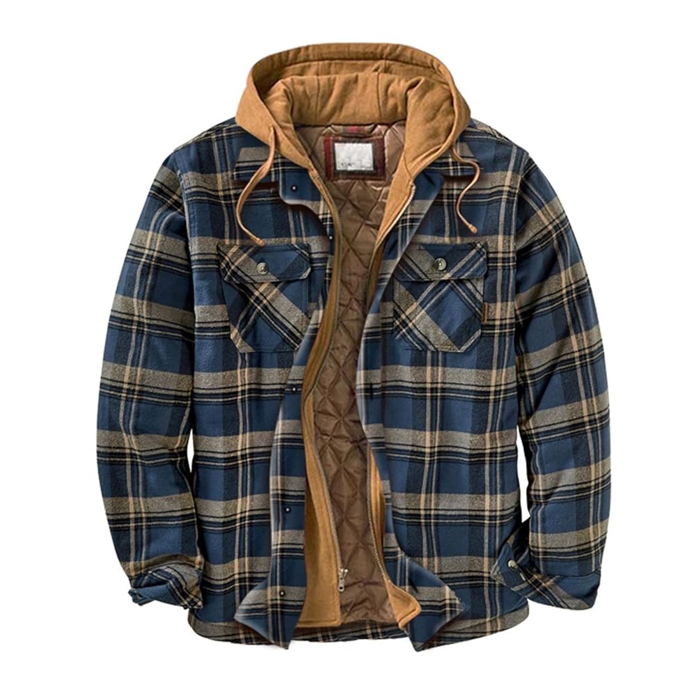 Checked Padded Shirts Mens Lumberjack Jacket with Hood