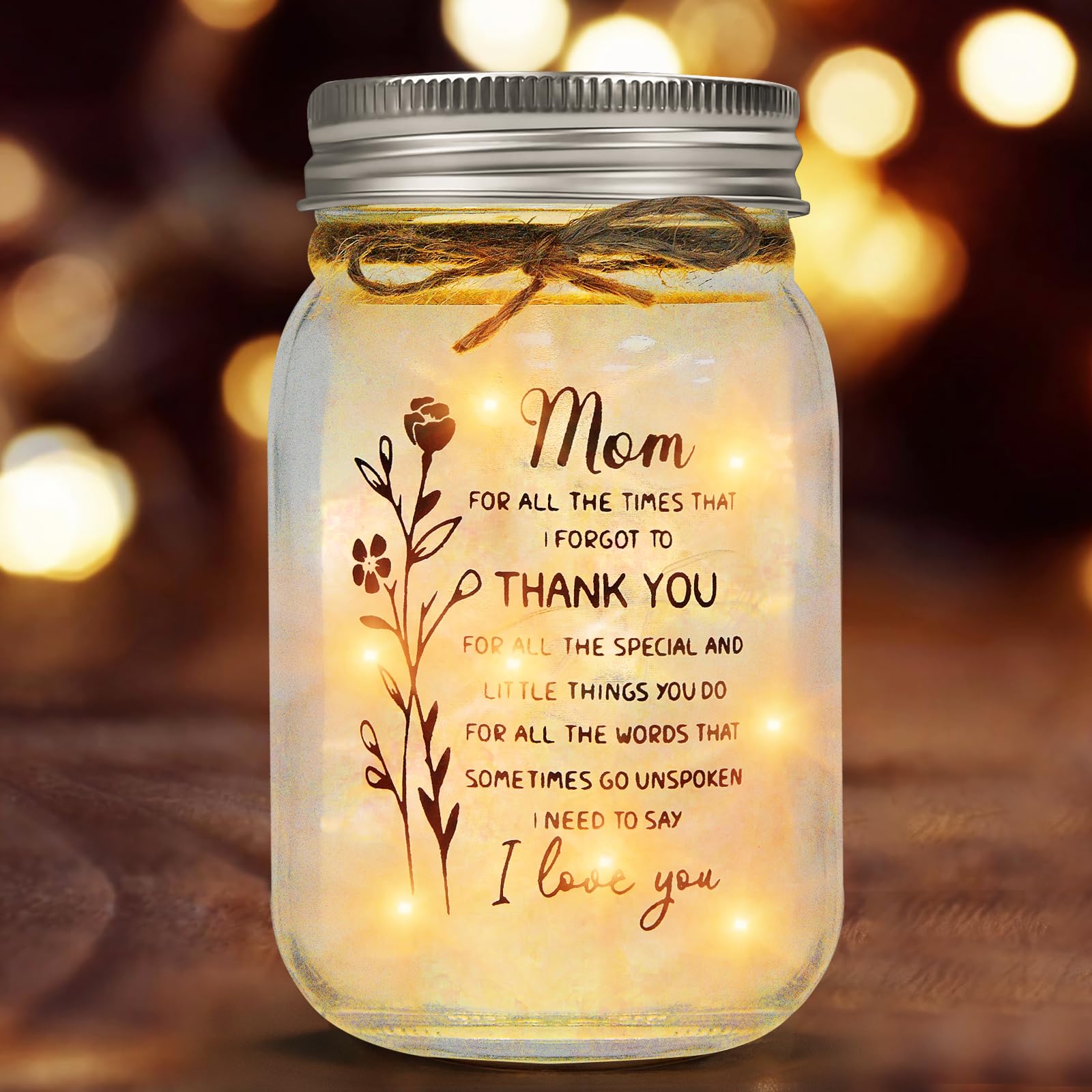Starlight Mason Jar Night Light Gift for Mom, Mothers Day Gifts for Mom from Daughter Son, Birthday Gift for Mommy, Home Decor Jar Night Light(Battery Not Included)