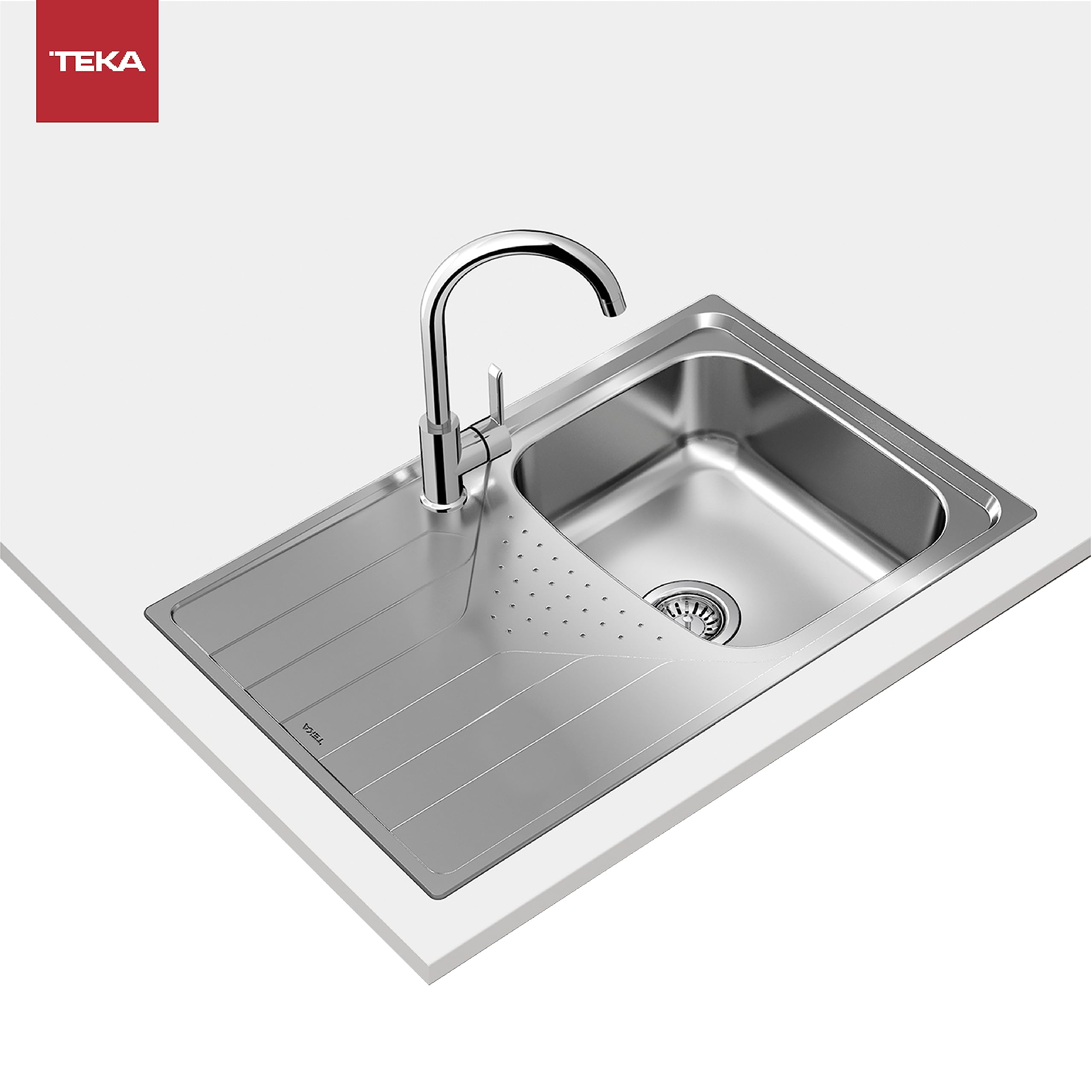 TEKA Fregadero Encastrado 1 Cubeta Acero Inoxidable 45 cm Escurridor Reversible Universe 45 T-XP 1C 1E