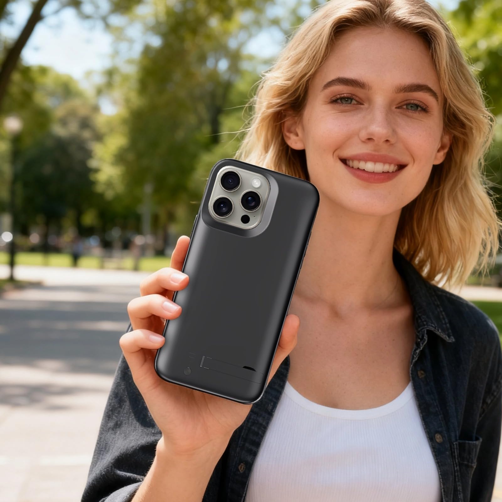 Funda de batería para 16, 5000 mAh, funda de carga inalámbrica, cubierta protectora de silicona líquida de borde completo, transferencia de datos, entrada doble, indicador LED