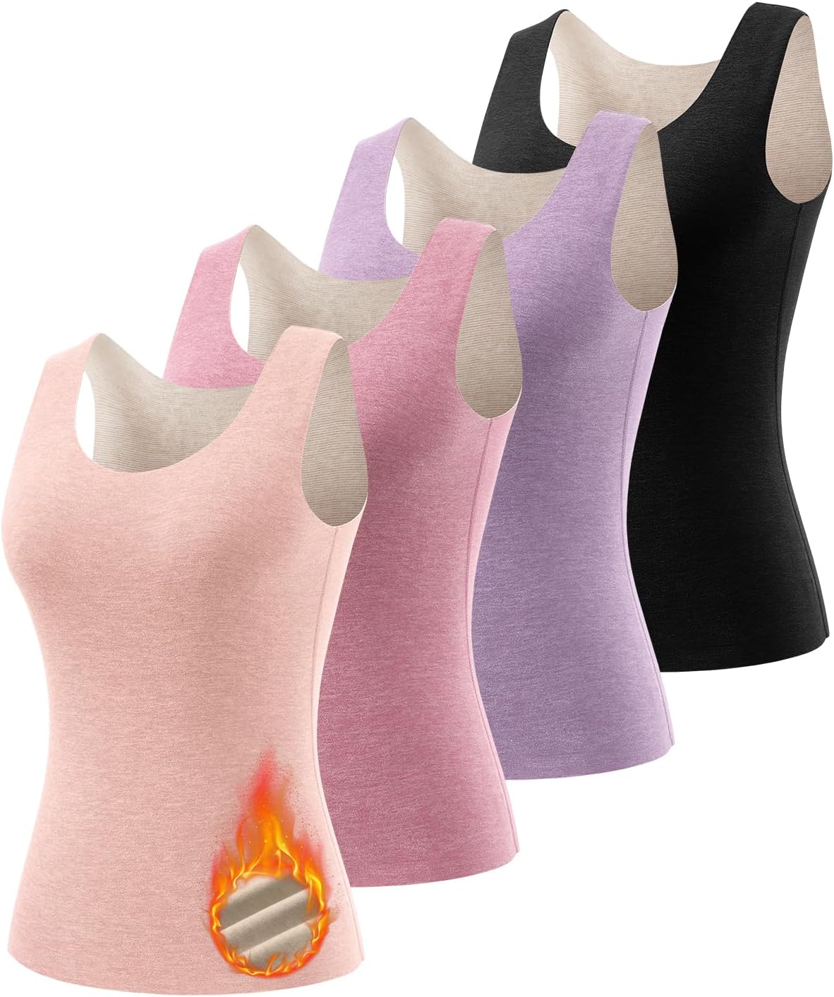Women's Fleece Lined Thermals Underwear Tops Base Layer Tank Top Vest for Cold Weather 4,5Pairs