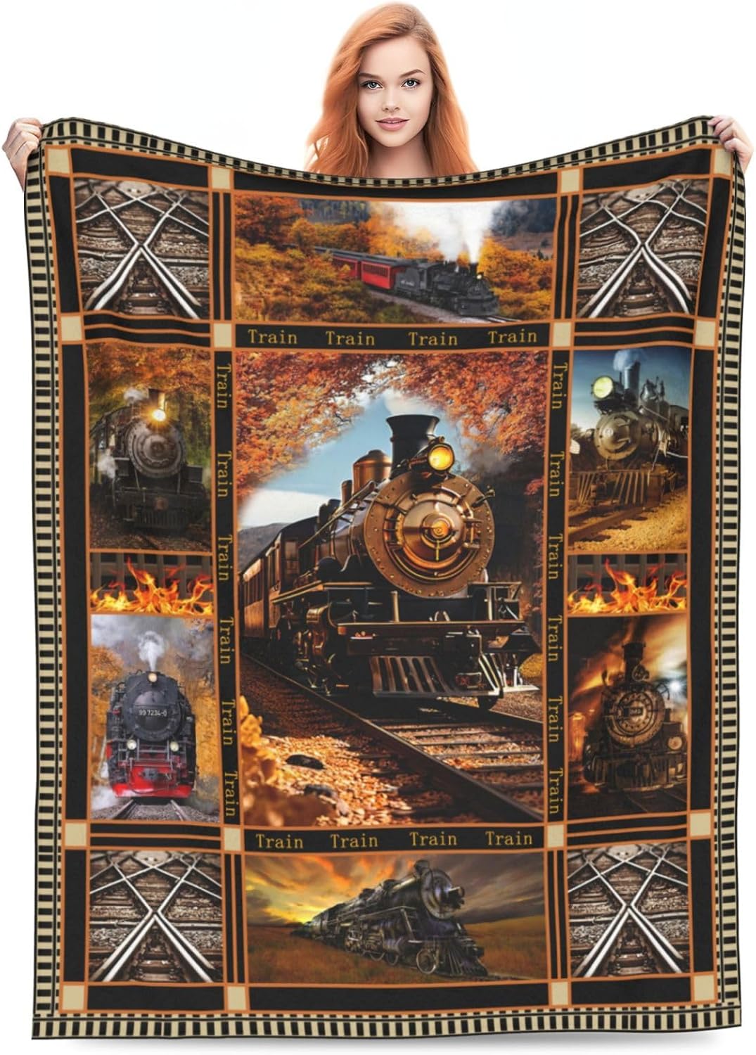 Train Blanket Steam Throw Blanket Fleece Flannel Bedding Train Stuff Gifts for Men Women Boys Girls Lover Adult Plush for Couch Sofa Bed Decor 60"X50"