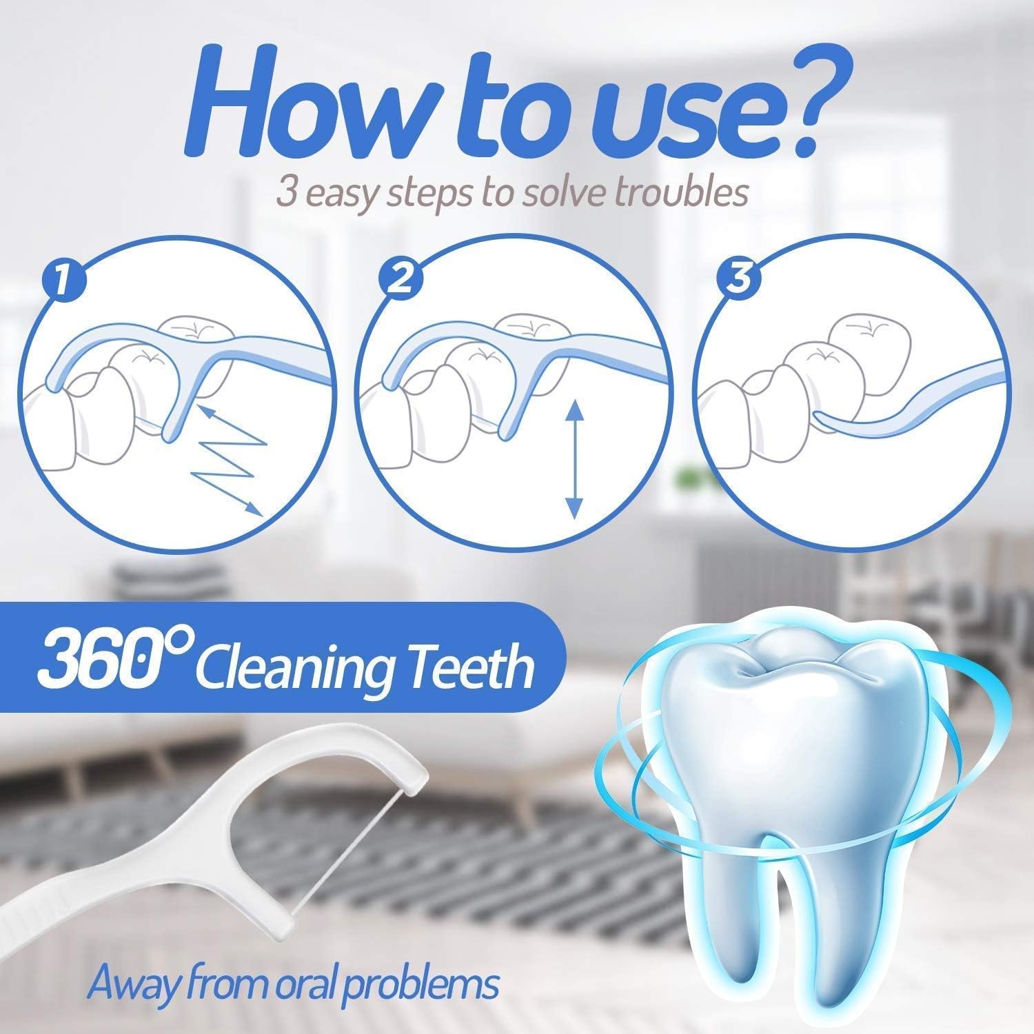3 in 1 Tooth Cleaning Fresh Dental Floss Toothpick Cleaners,Oral Care Plastic Disposable Teeth Flossing Thread Toothpicks Stick Set for Fresh, Healthy and Breath Gums (PACK OF 50) - Image 3 thumbnail
