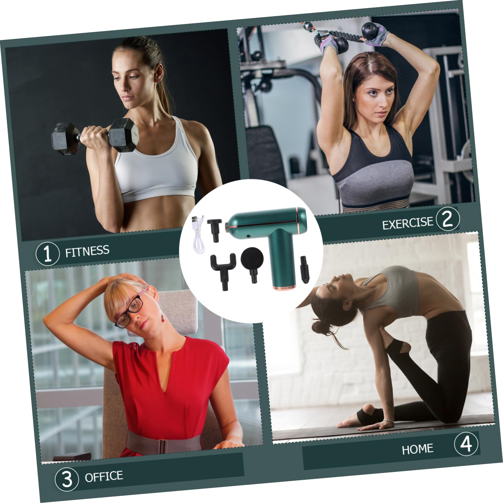 COLLBATH Massaggiatore Elettrico per Fascia Muscolare Strumento per Massaggio Muscolare Portatile Rilassa Muscoli e Promuove Circolazione Sanguigna Testine Massaggianti Frequenza