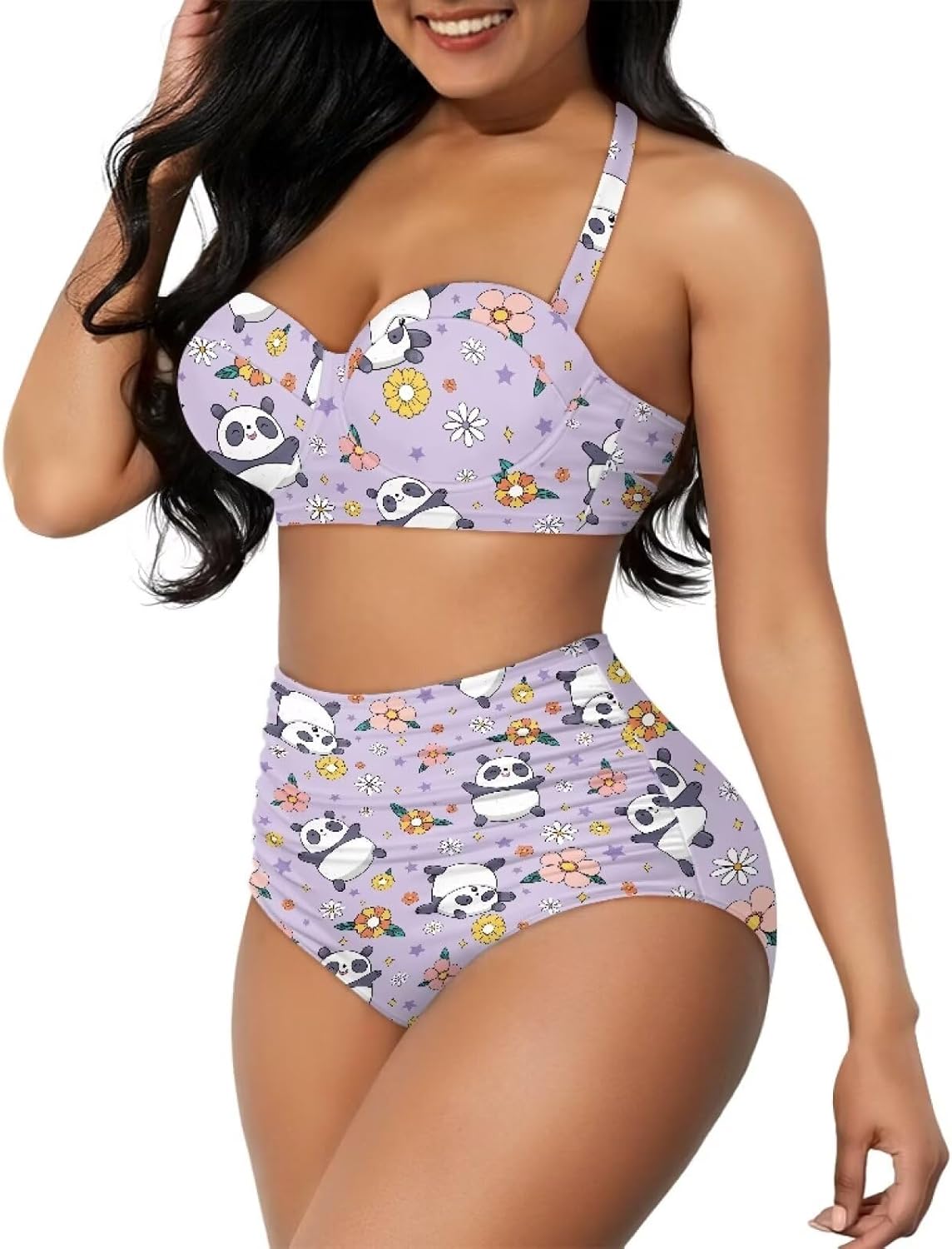Suobstales Women High Waist Bikini Set Two Piece Push Up Halter Swimsuits Bathing Suits Tummy Control Swimwear Beachwear