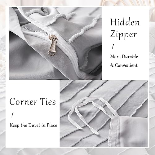 Miniatura 4 de Senville Funda de edredón tamaño Queen, patrón texturizado a rayas, juego de fundas de edredón suaves y ligeras de color gris para todas las