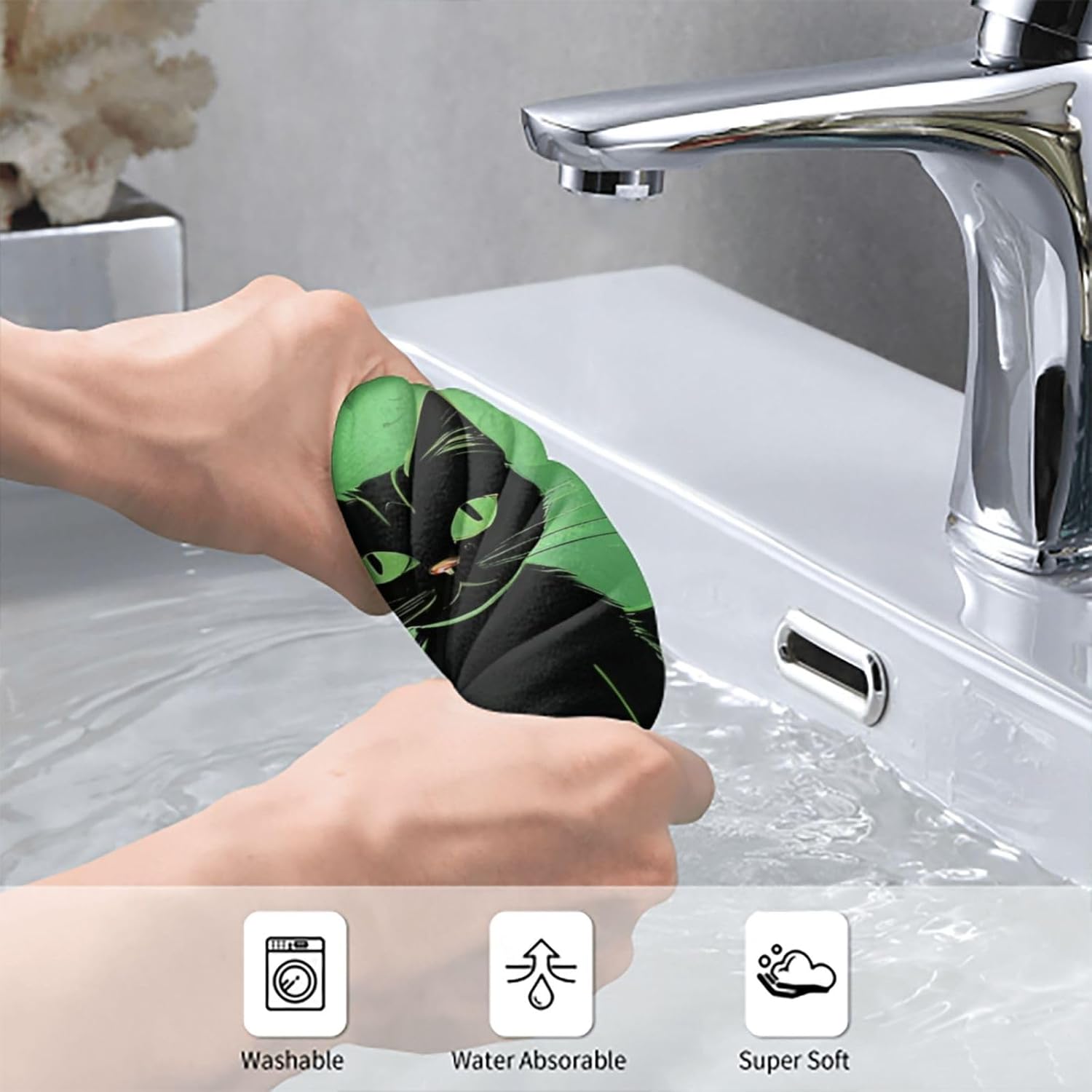 Cartoon Cat Print Hand Towels for Kitchen, Decorative Bathroom Towels Decor Farmhouse Cute for Men Women Gifts