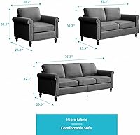 Vista 2 de CECER Juego de sofá de 3 piezas para sala de estar, juego de sofá de tela de lino con ribete de cabeza de clavo, moderno sofá modular tapizado de 6