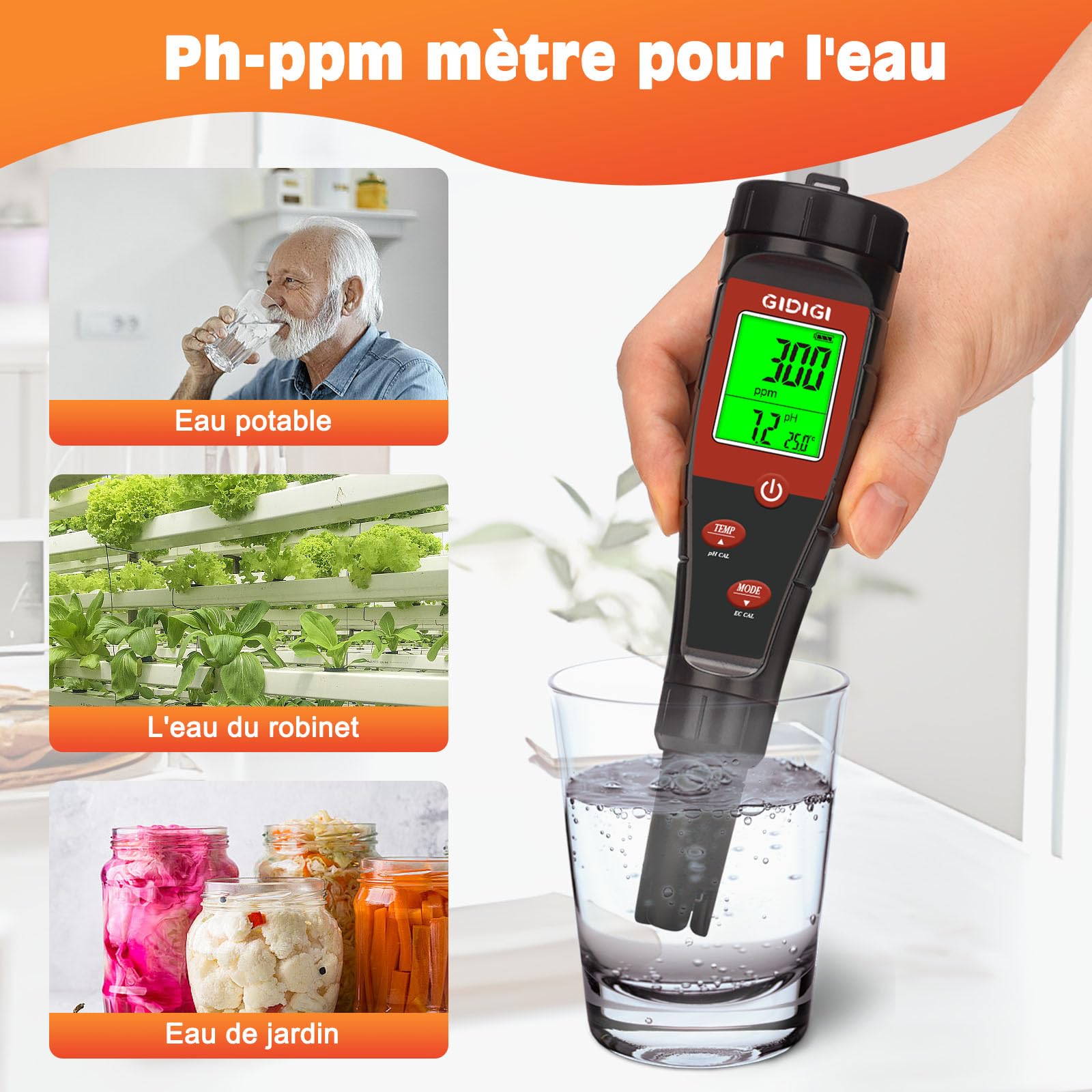 pH-mètre pour Eau hydroponique, testeur de pH numérique, testeur TDS, EC PPM pour nutriments végétaux, conductimètre 4 en 1, Stylo pH pour Eau Potable, Eau de Javel, Plantes d'intérieur