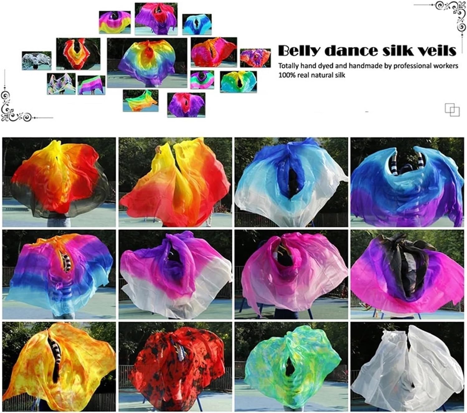 Real Silk Veil Gradient Scarves For Women's Dance Accessories