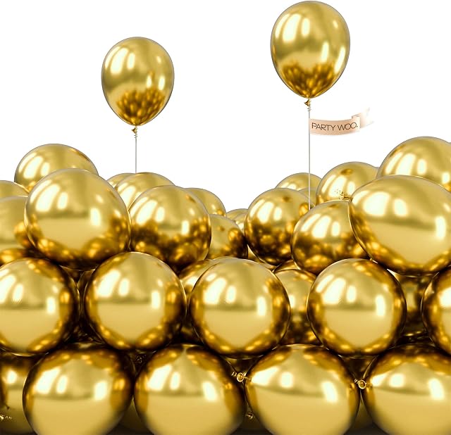 PartyWoo Gold Balloons, 100 pcs Metallic Balloons, 5 inch Party Balloons, Latex Balloons, Helium Balloons, Birthday Balloons, Gold Metallic Balloons, Happy Birthday Decorations, Gold Party Decorations