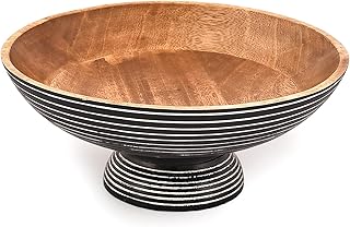 NIRMAN FRUIT BOWL Mango Wood Bowls for Farmhouse Décor, Fruit Bowl for Kitchen Counter or Decorative Pedestal Bowl for Table Centerpiece (12" X 12" X 4.75")