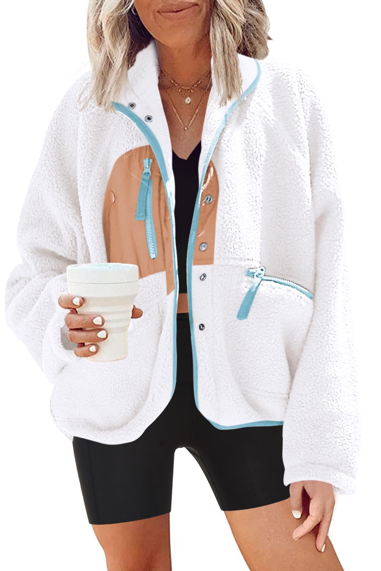 Nirovien Womens Fuzzy Fleece Jacket Button Down Sherpa Coats Casual Winter Warm Outwear with Pockets