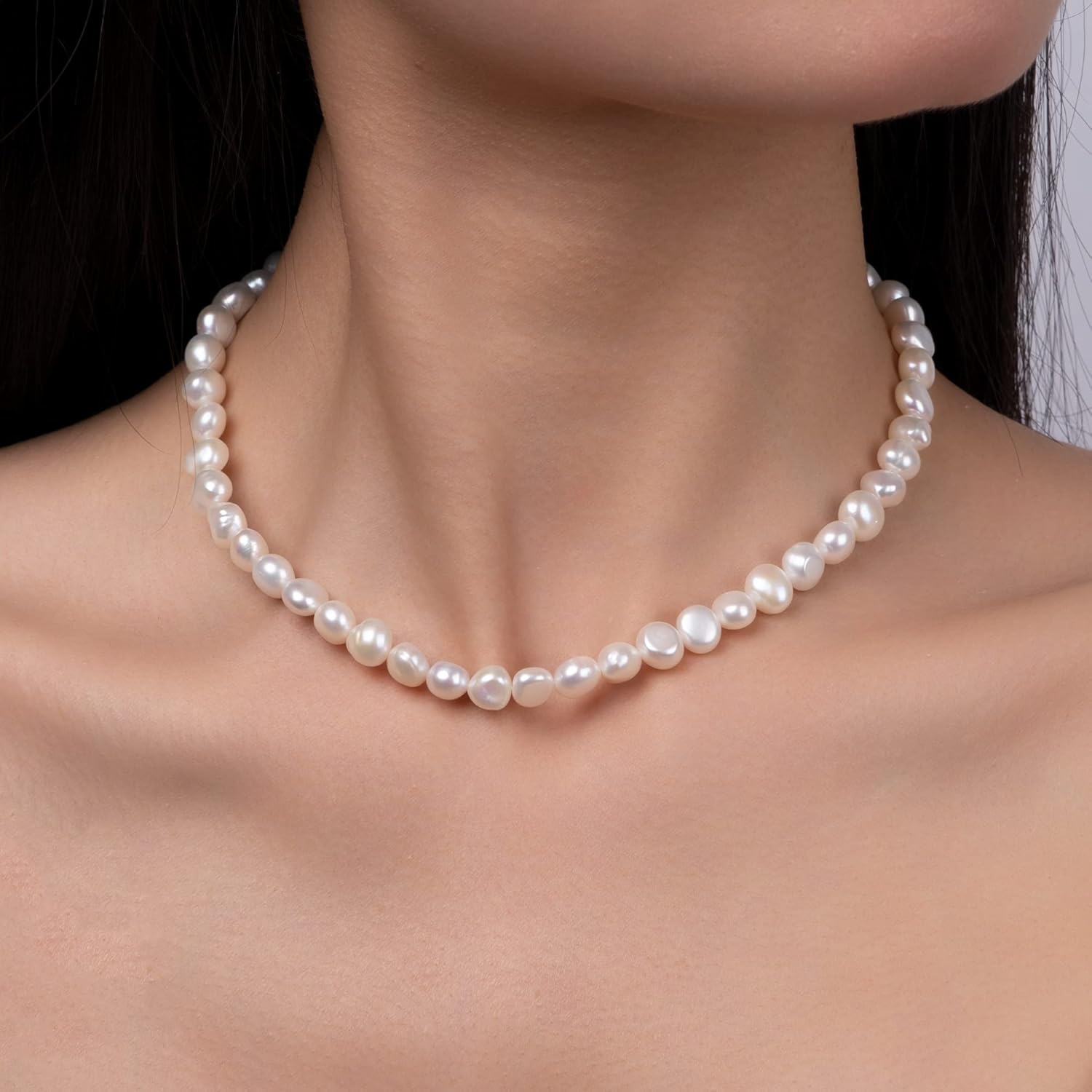 925 Sterling Silver Dainty Freshwater Cultured Pearl Choker Necklace White Genuine Real Pearl Charm Necklaces Jewelry Gifts for Her - Image 2