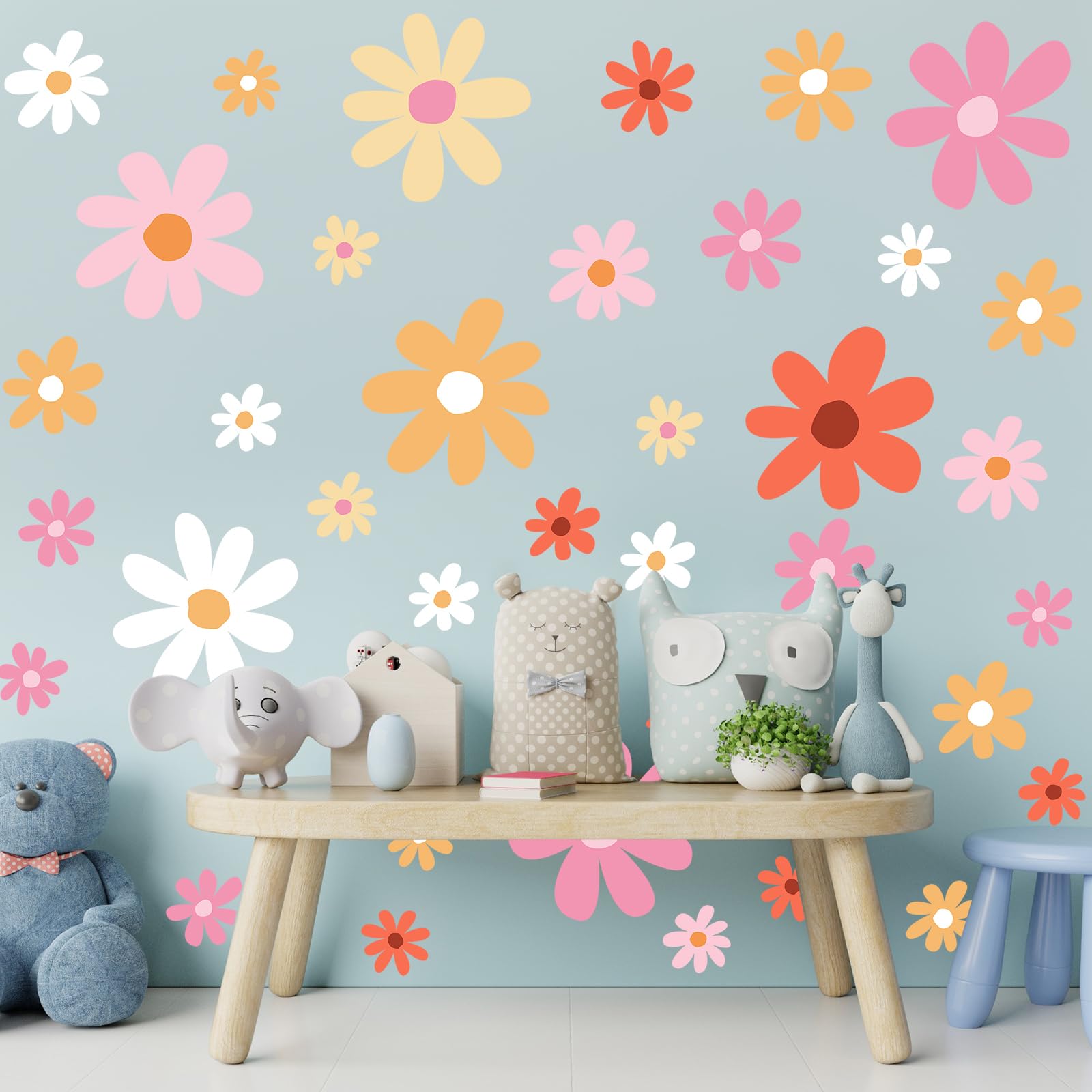 12 Sheets Daisy Wall Decals - Large Peel And Stick Flower Wall Stickers For Nursery, Bedroom (30x30cm Each)
