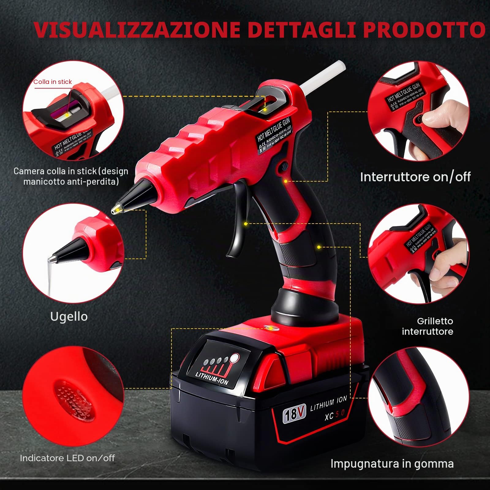 Pistola per colla a caldo a batteria adatta per Milwaukee M18B 18V Li-ion, pistola per colla a preriscaldamento rapido in 30s con 20 pezzi di bastoncini di colla per arte e fai da te e riparazioni
