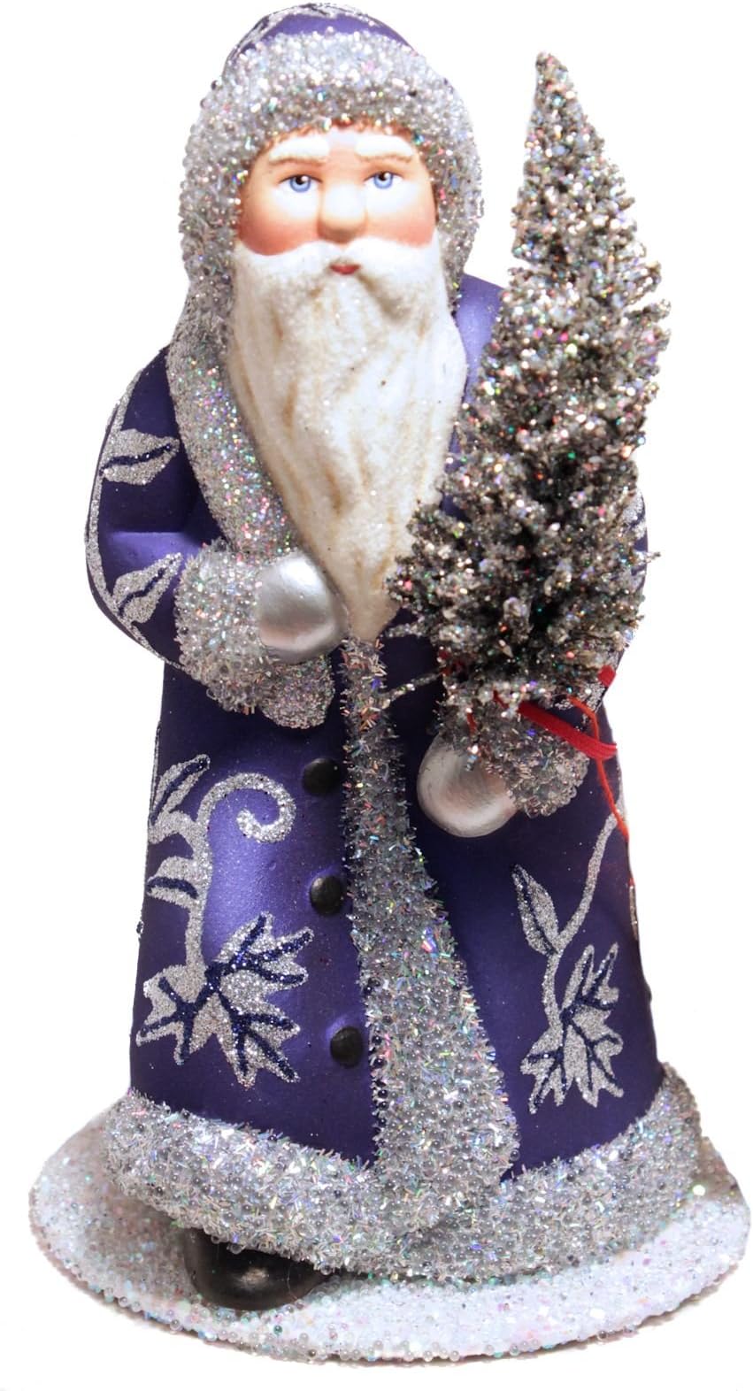 Pinnacle Peak Trading Company Schaller Blue Silver Walking Santa German Christmas Paper Mache Candy Container