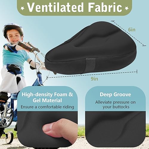 Miniatura 2 de Zacro Funda de cojín de gel para asiento de bicicleta para niños y niñas, funda de asiento de bicicleta antideslizante para niños pequeños,