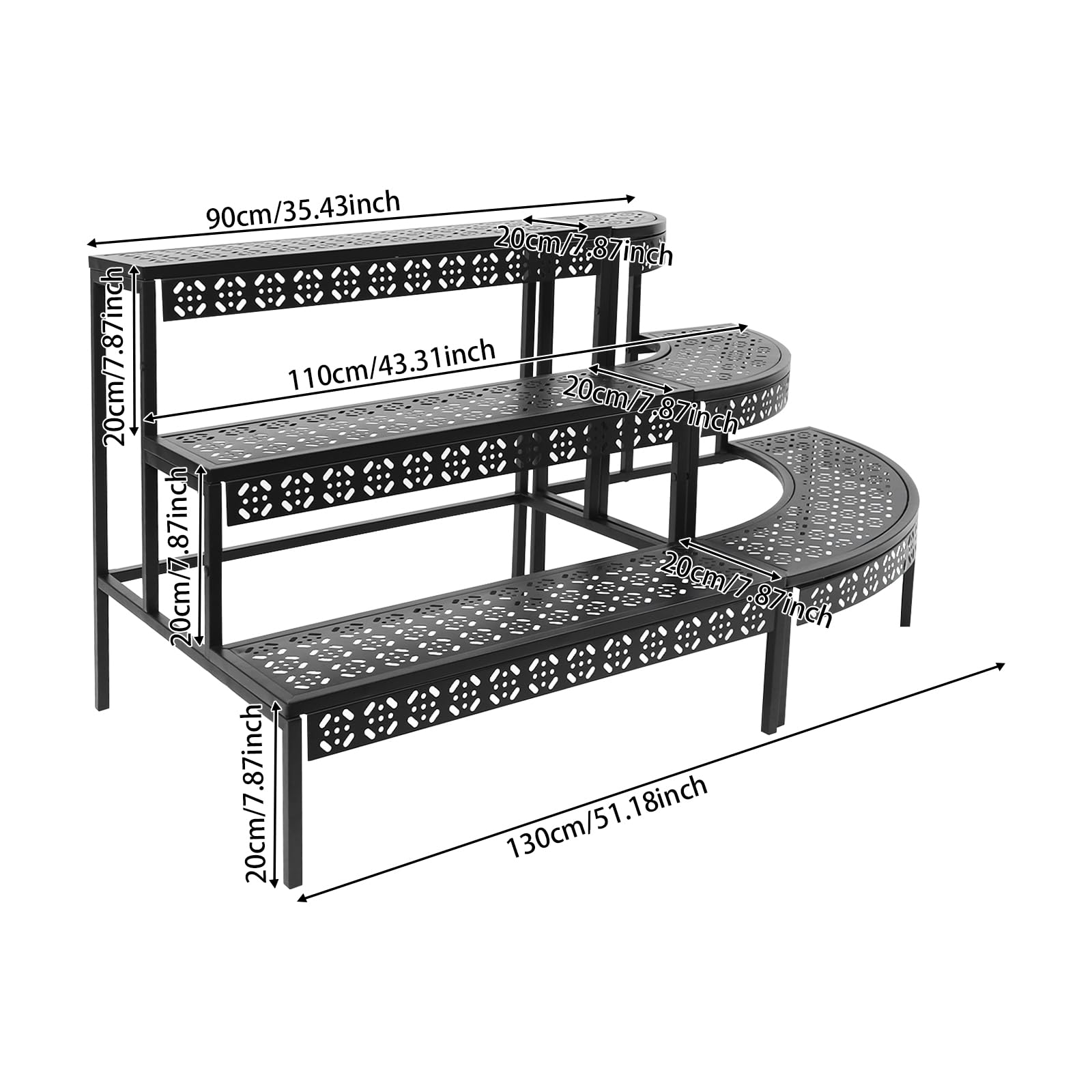 Supporto multifunzione per piante da appartamento, terrazza, giardino, balcone | Scala per fiori a 3 gradini in metallo con grande capacità, supporto per piante, scaffale per fiori per esterni e interni