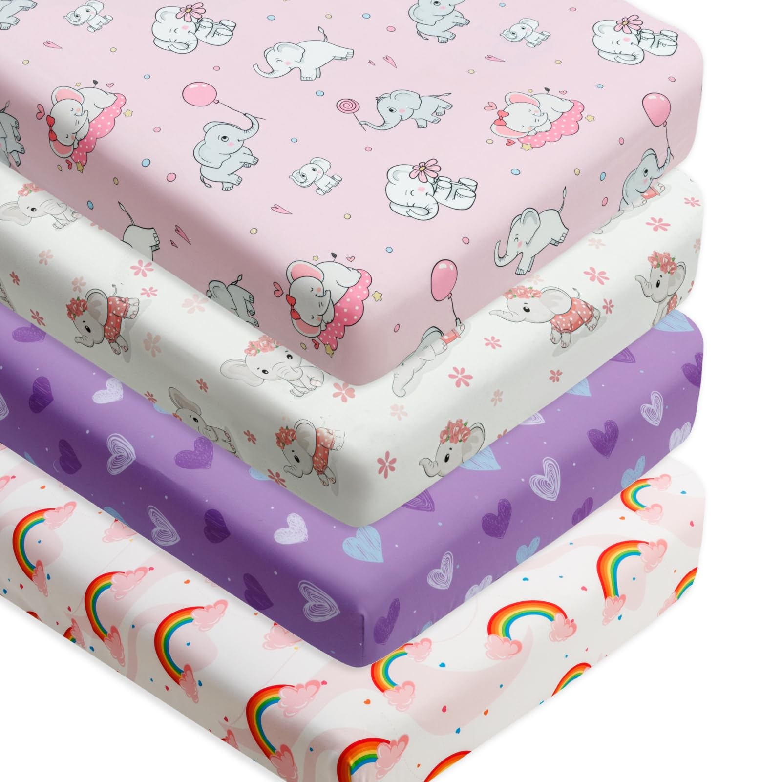 Juego de 4 sábanas para cuna de bebé, suaves, ajustadas, con diseño floral o elefante, fundas de colchón transpirables para bebés o niñas recién nacidas (elefante, sábanas para cuna)